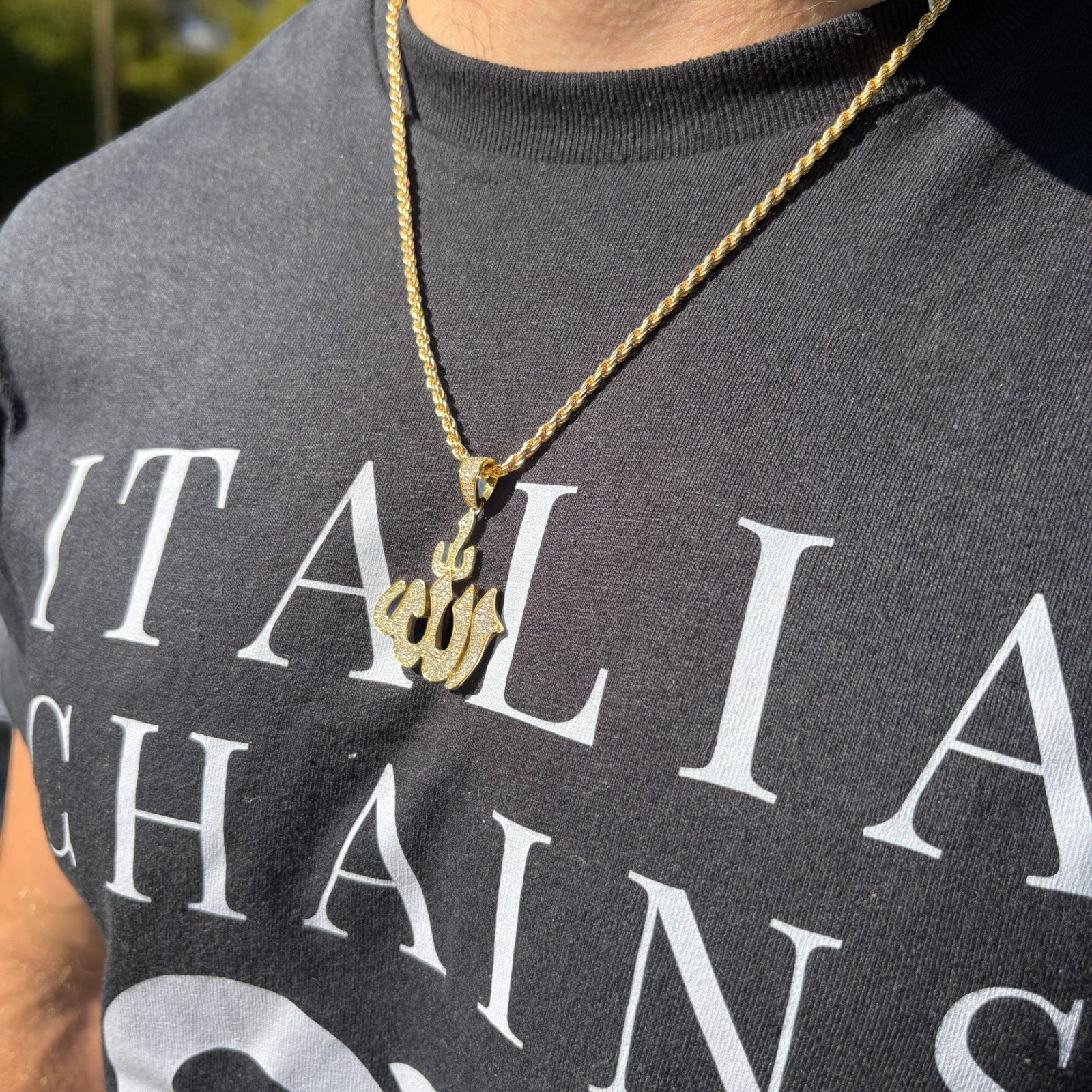 925 Sterling Silver Allah Pendant With Moissanite