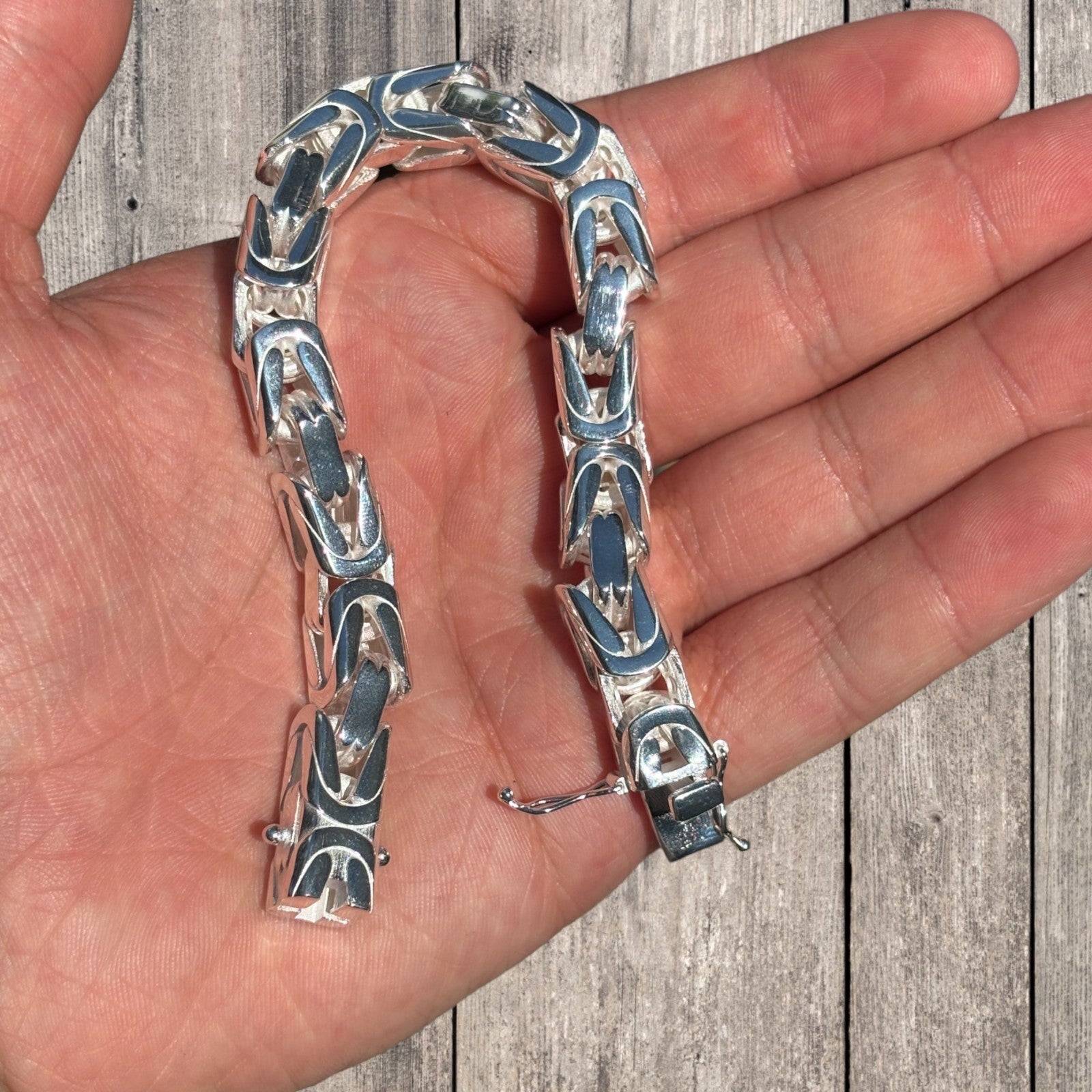 925 Sterling Silver 10mm Byzantine W. Box Clasp Bracelet