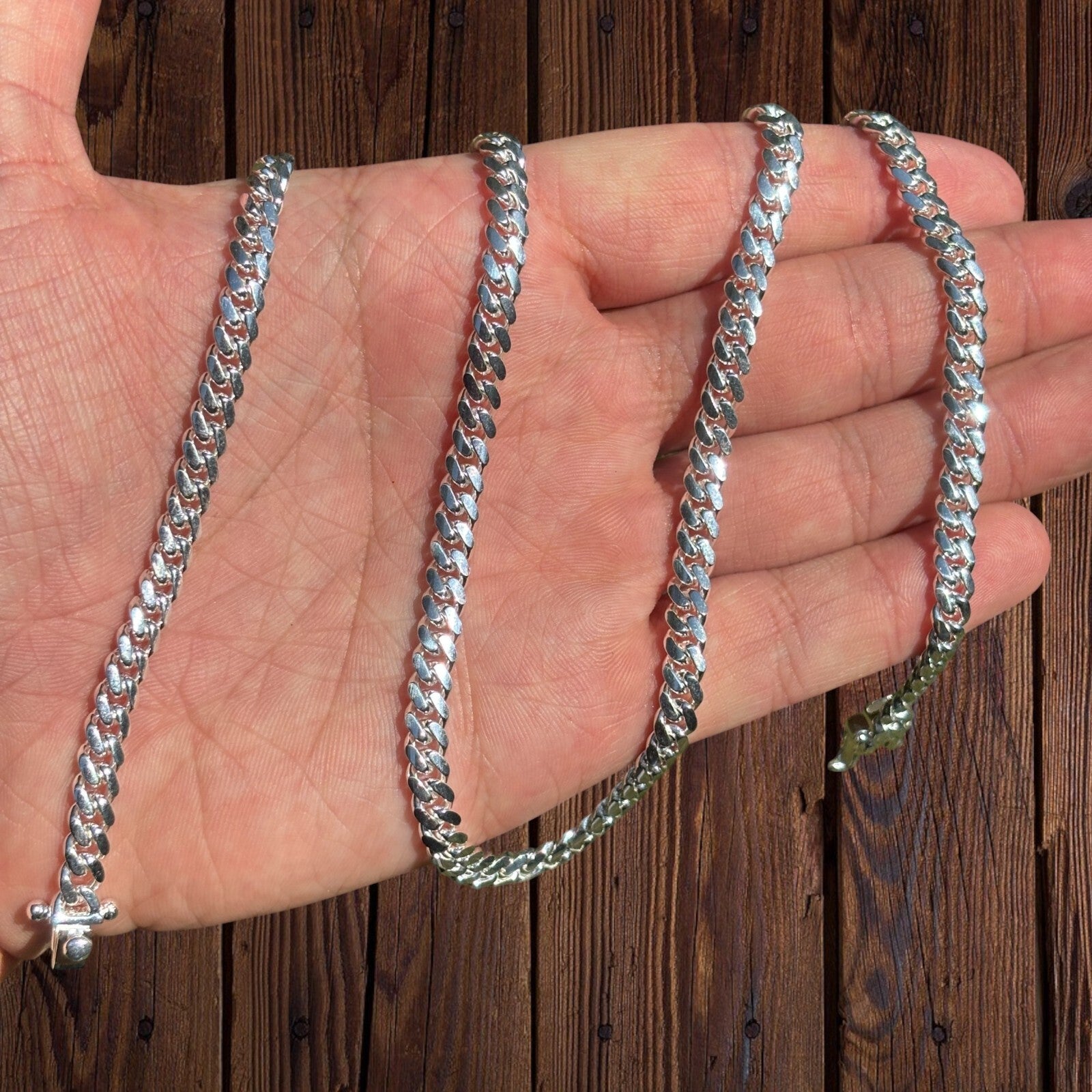 925 Sterling Silver 5mm Miami Cuban W. Box Clasp Chain Necklace