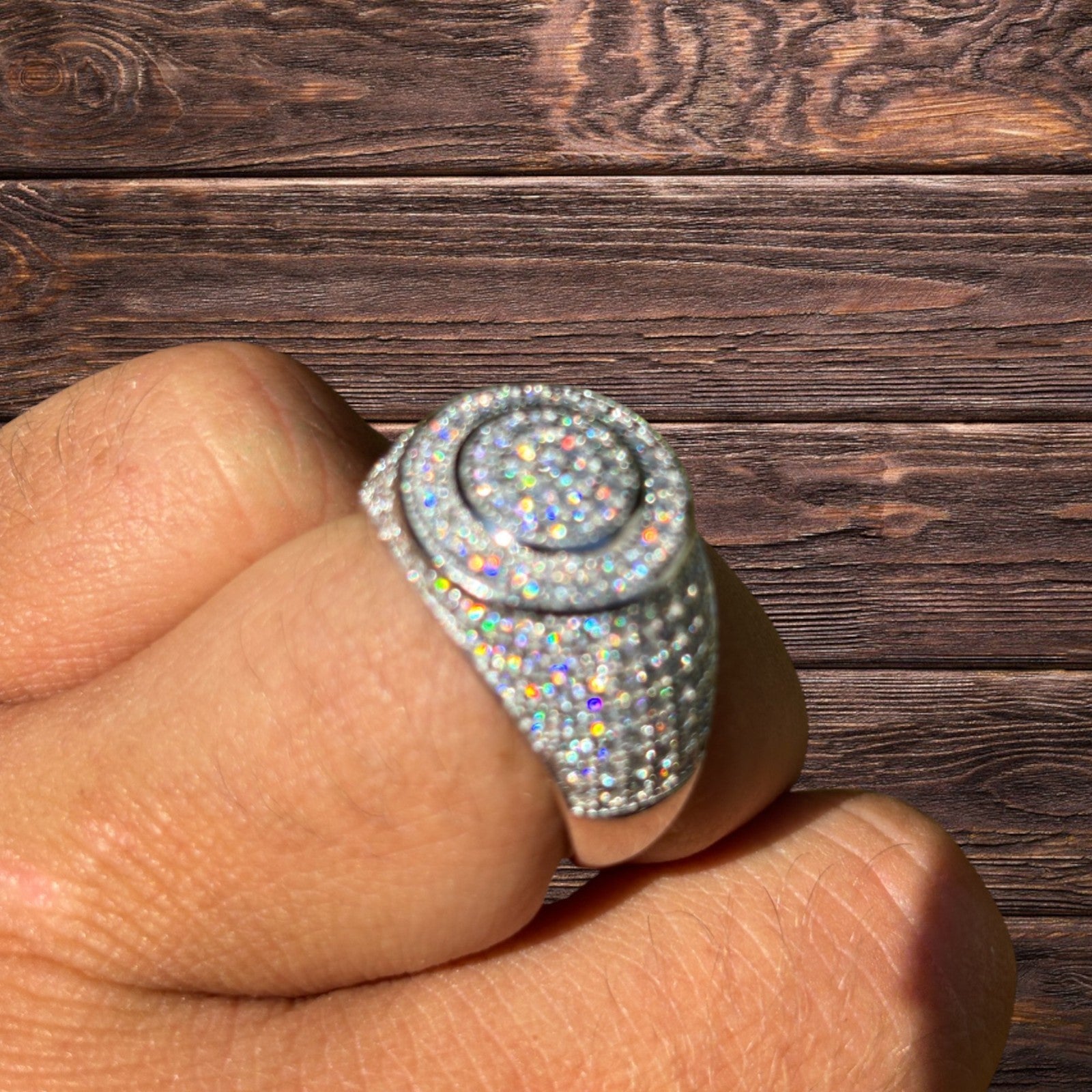 925 Sterling Silver Moissanite Iced Out Round Shaped Ring