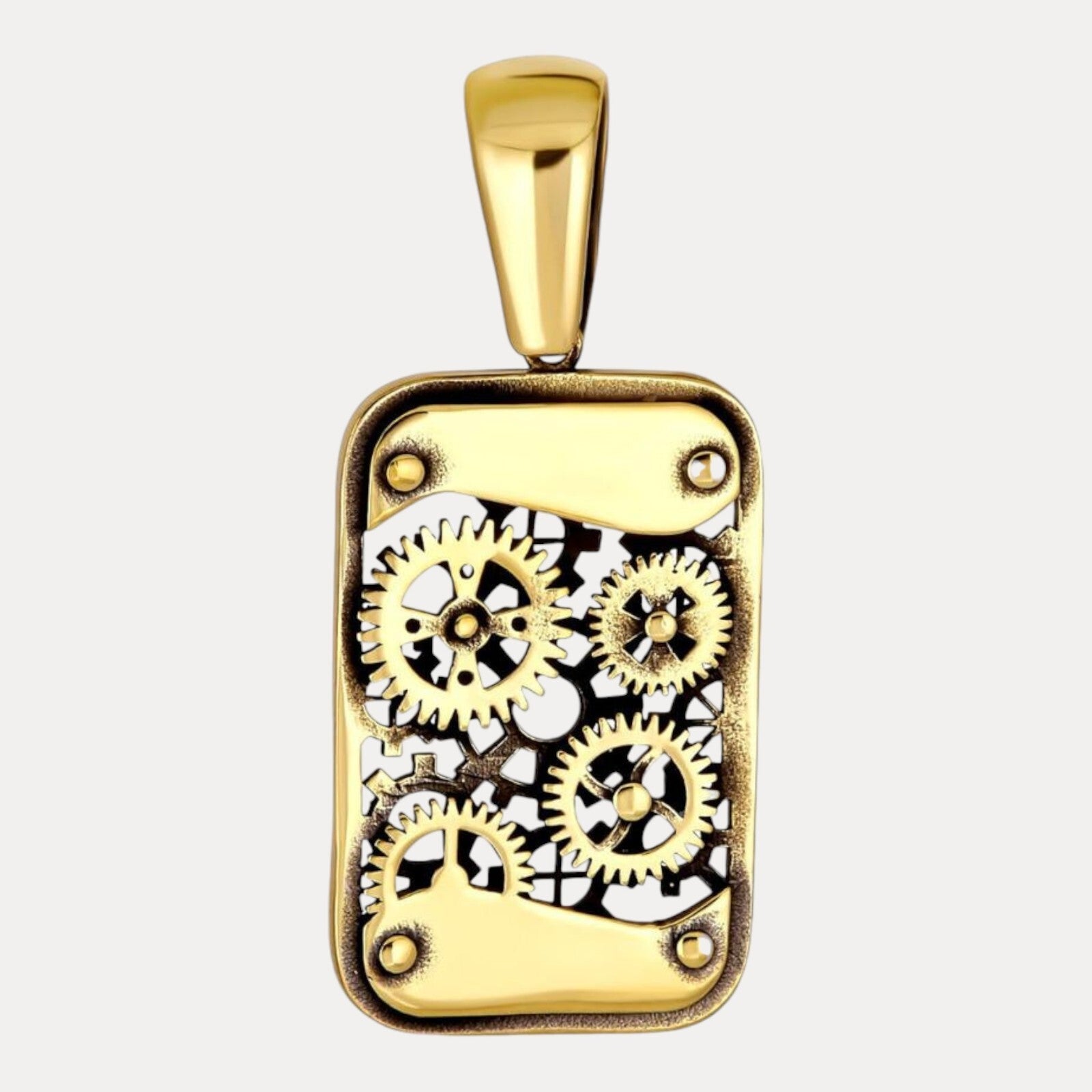 925 Sterling Silver Gears On A Dog Tag Pendant