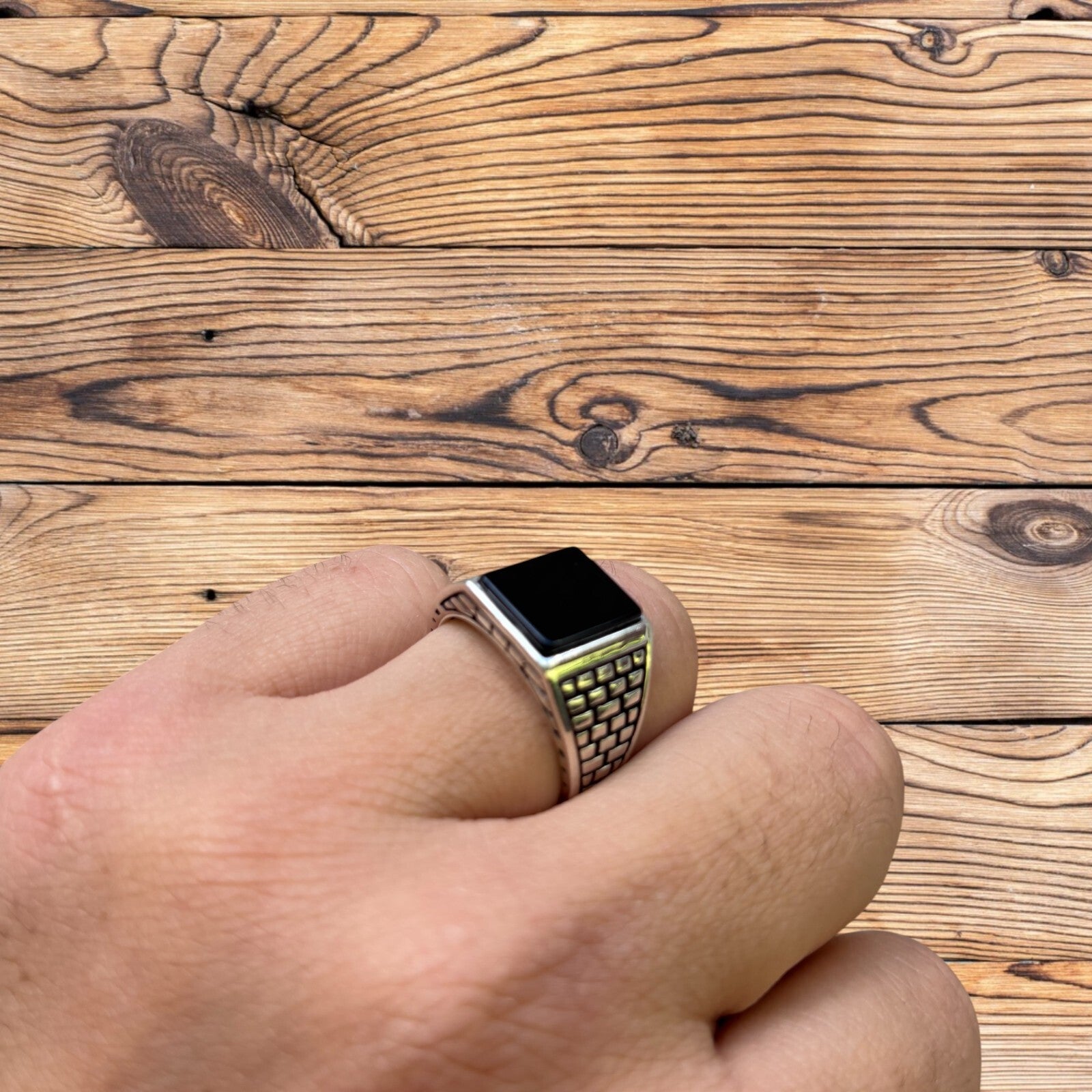 925 Sterling Silver Rectangular Black Onyx Ring
