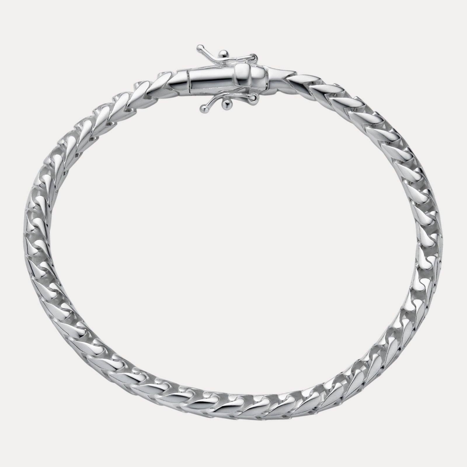 925 Sterling Silver 5mm Rounded Franco Bracelet W. Box Clasp