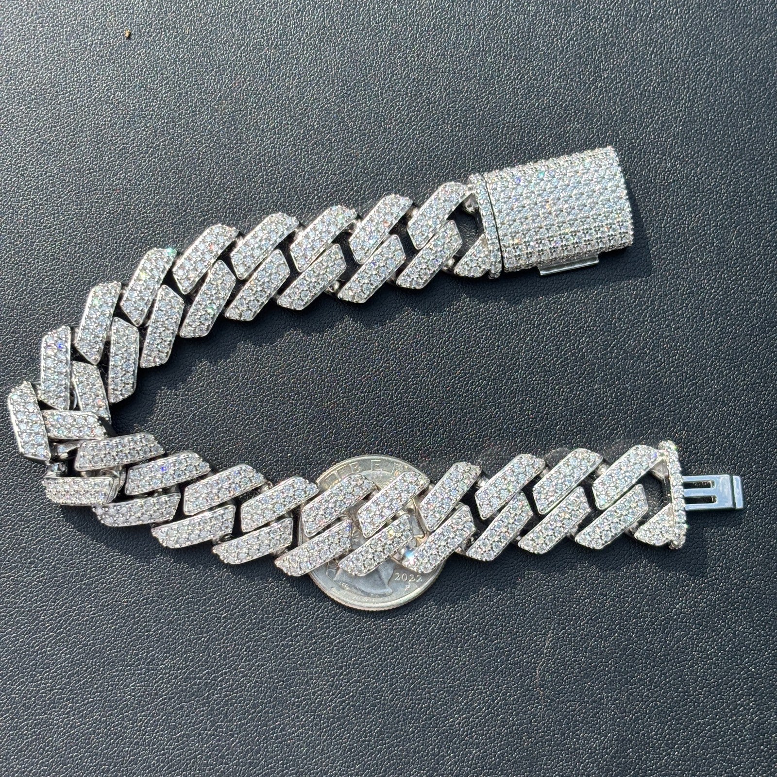 925 Sterling Silver 16mm Moissanite Cuban Prong Bracelet