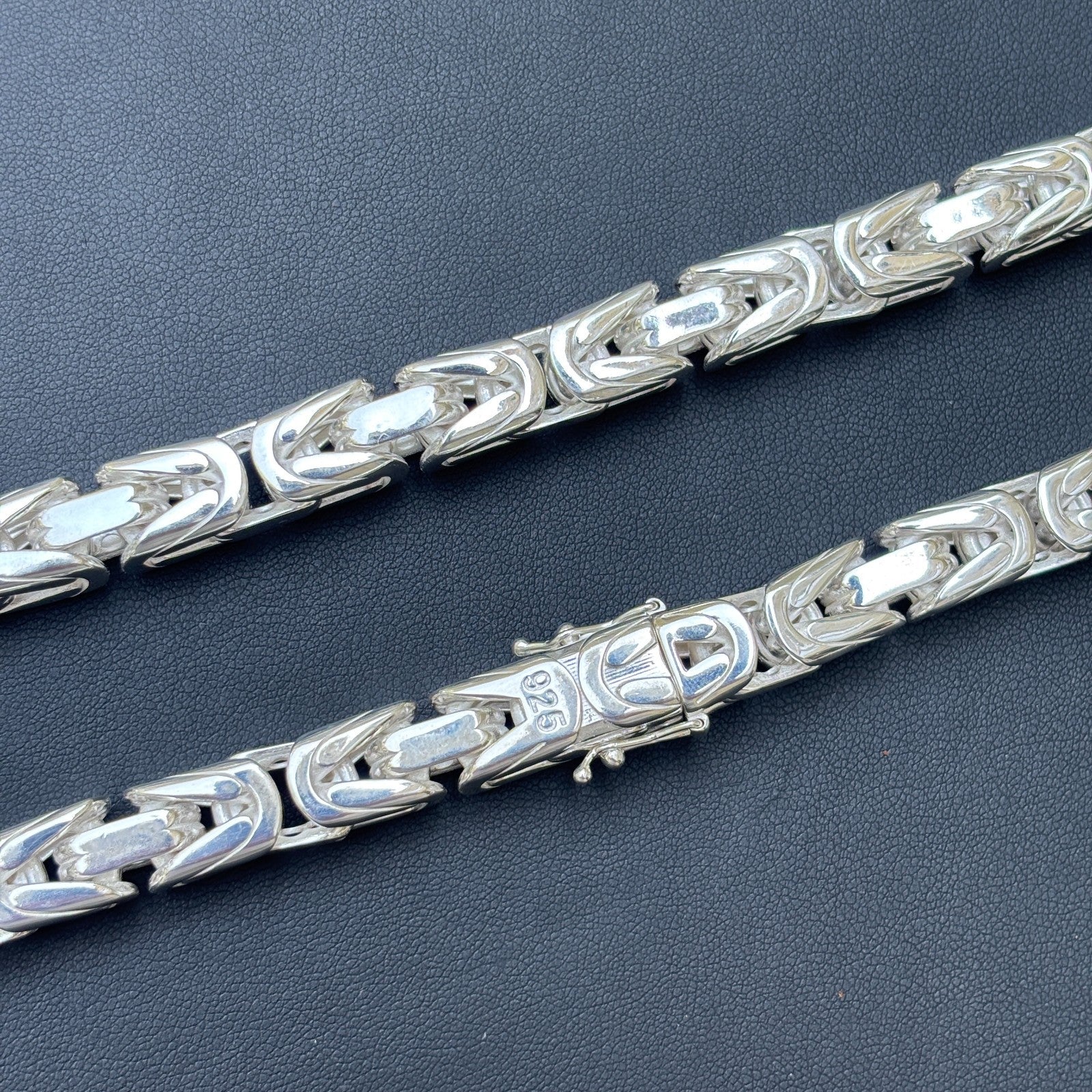 925 Sterling Silver 10mm Byzantine W. Box Clasp Chain Necklace