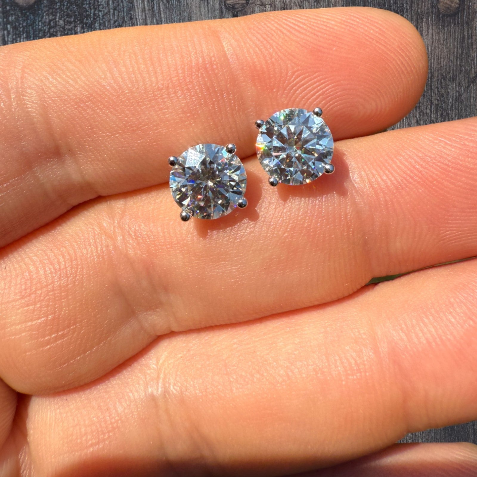 925 Sterling Silver 8mm Moissanite Earrings 4ct TW Studs