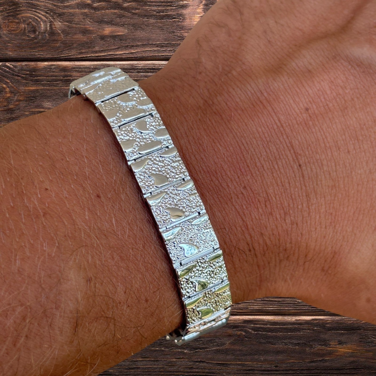925 Sterling Silver 12mm Custom Nugget Link Bracelet