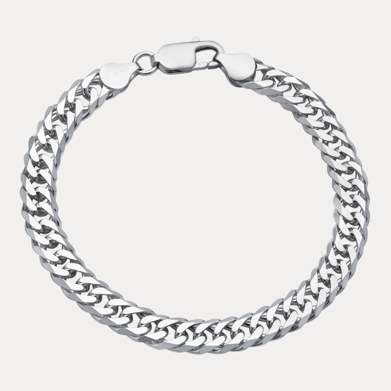 925 Sterling Silver 8mm Double Curb Bracelet