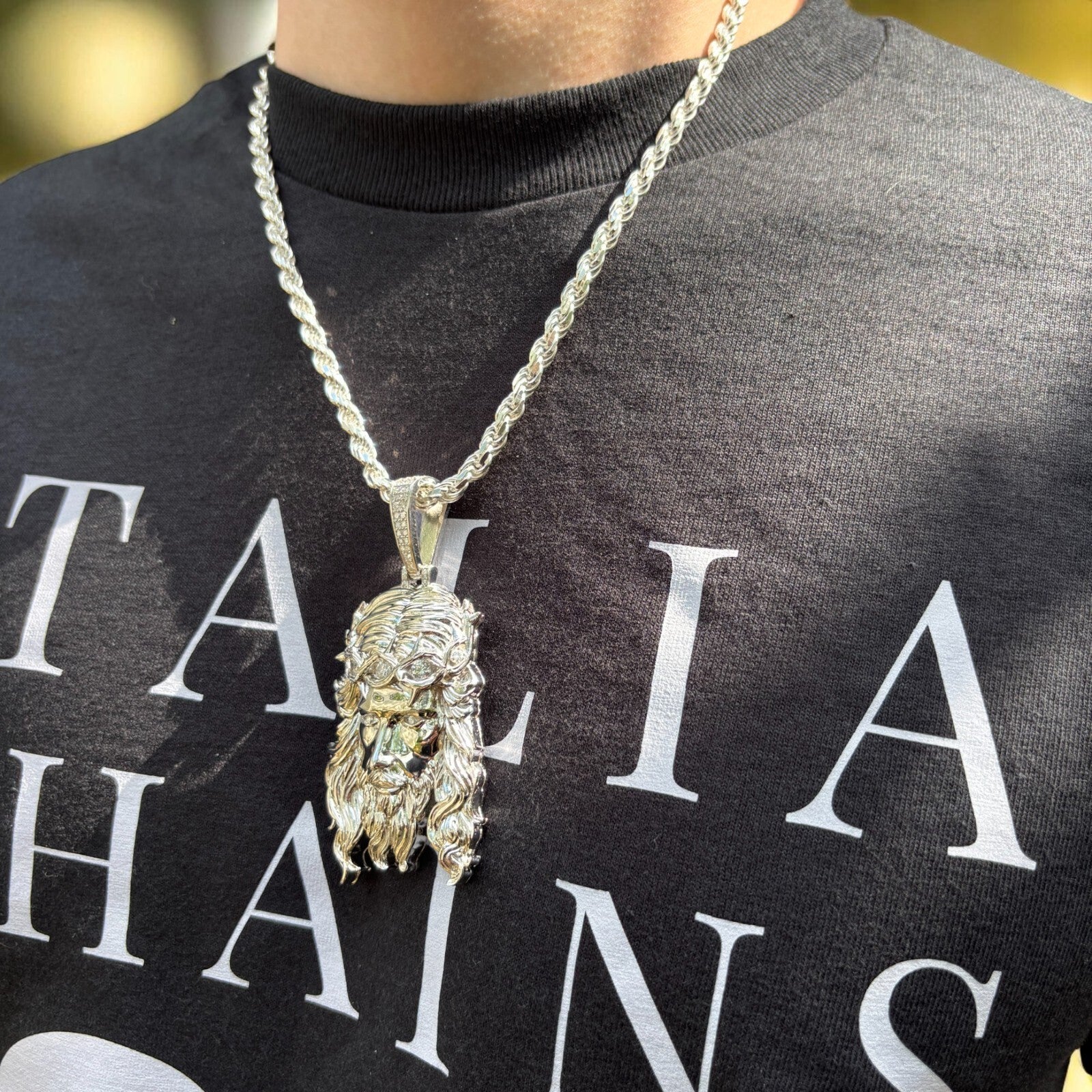 925 Sterling Silver Jesus Pendant With Moissanite - Large