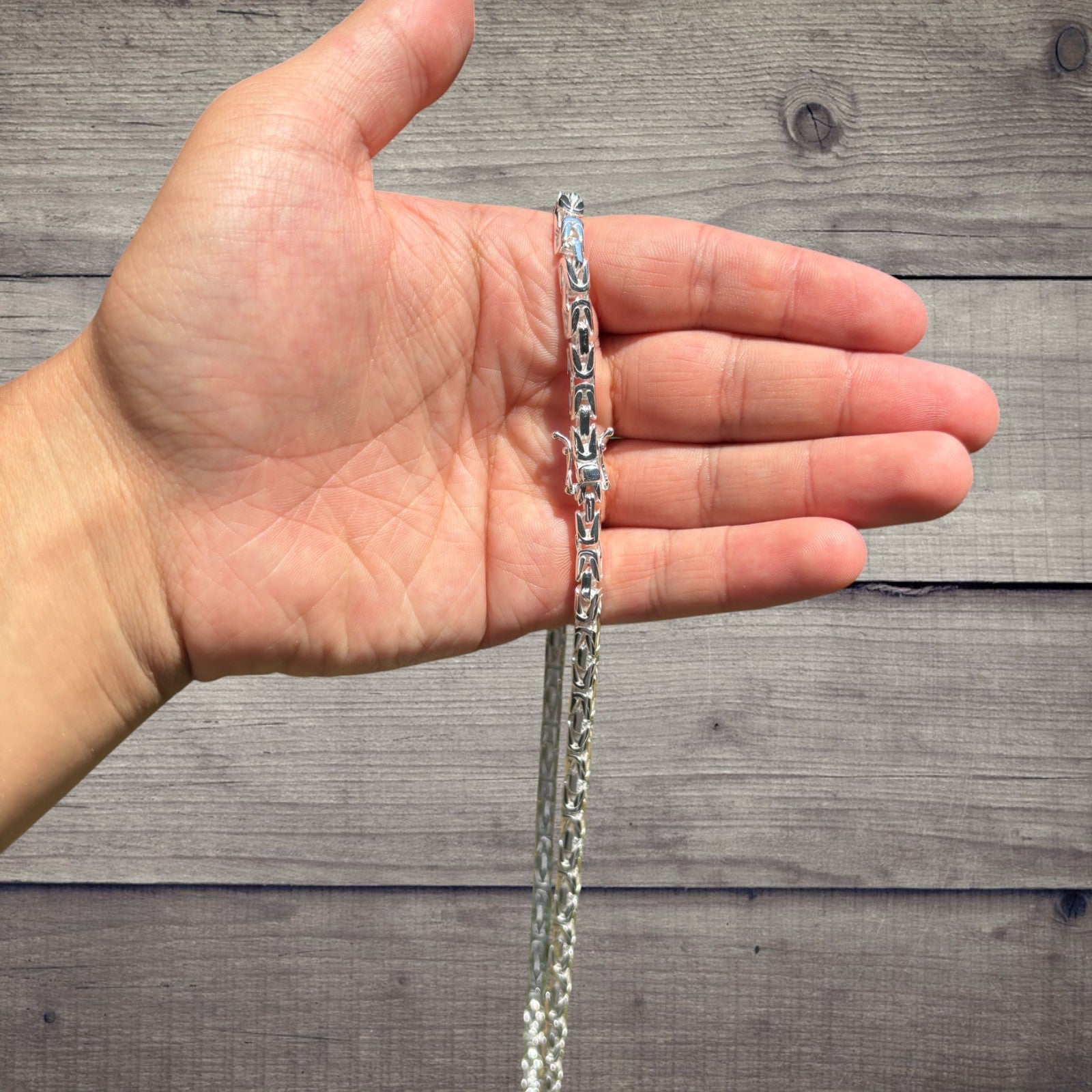 925 Sterling Silver 5mm Byzantine W. Box Clasp Chain Necklace