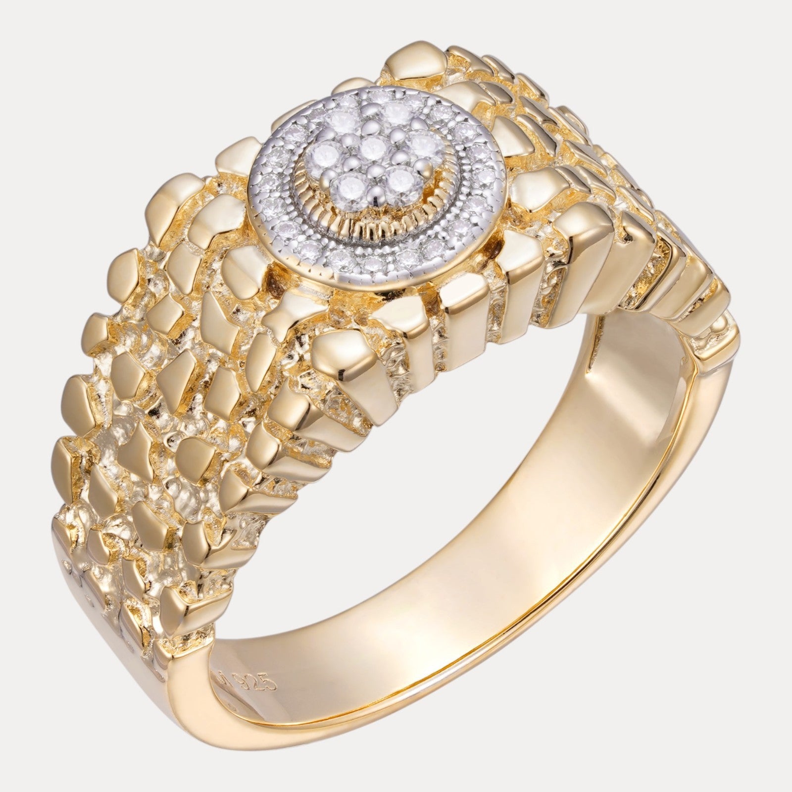 925 Sterling Silver Nugget Crown Ring With Moissanite