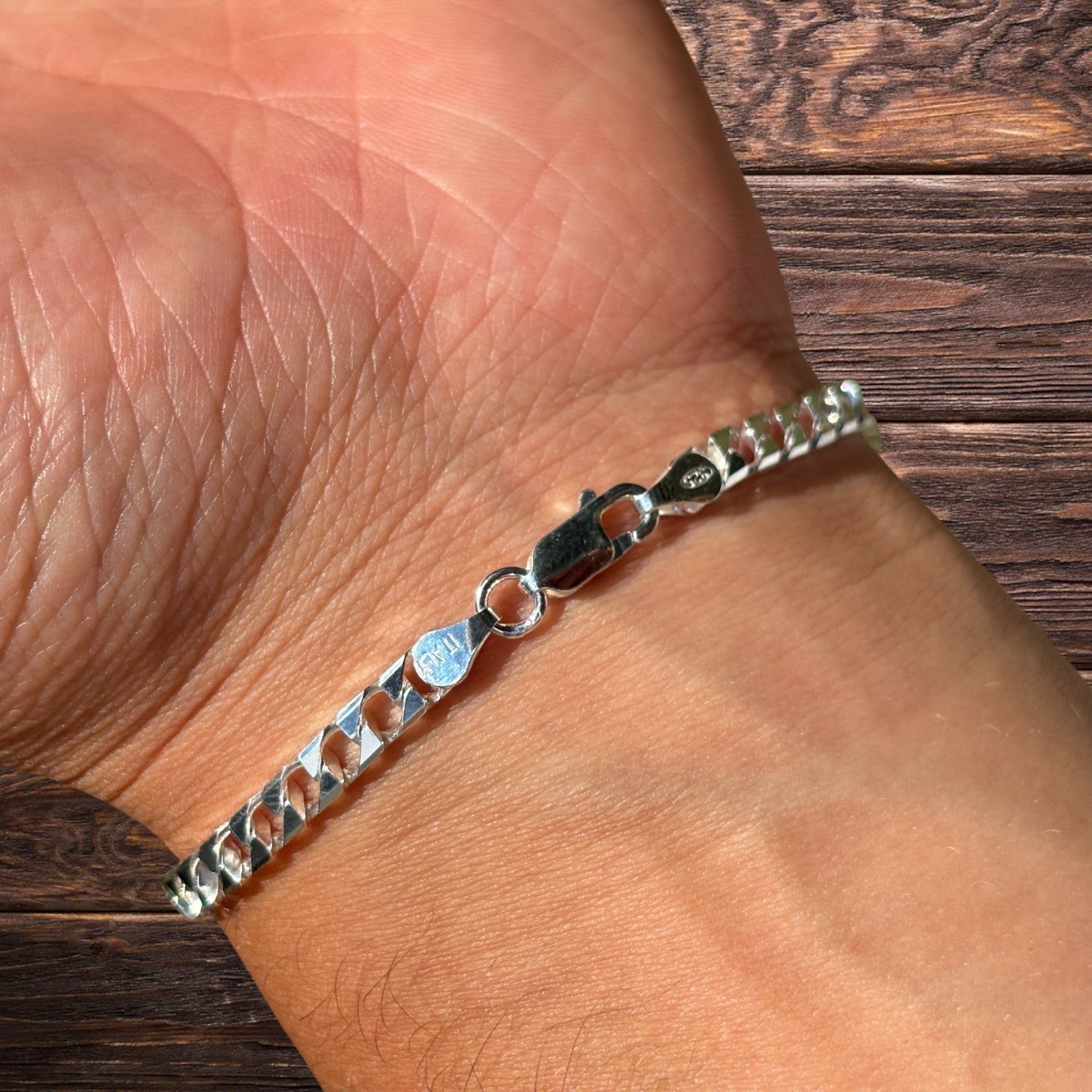 925 Sterling Silver 4mm Square Curb Bracelet