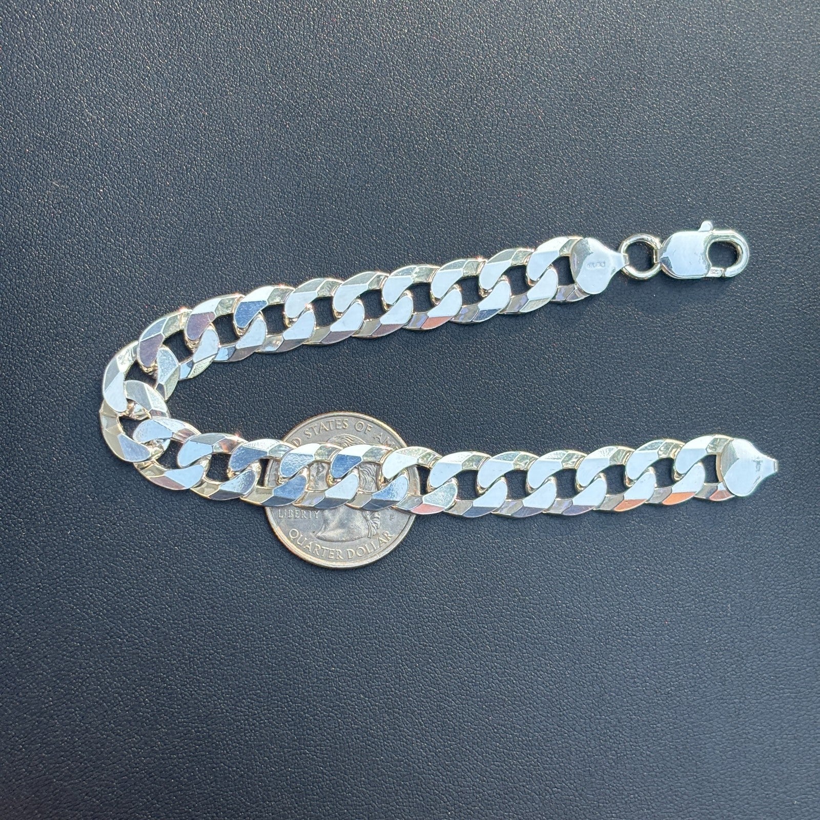 925 Sterling Silver 10.5mm Flat Curb Bracelet