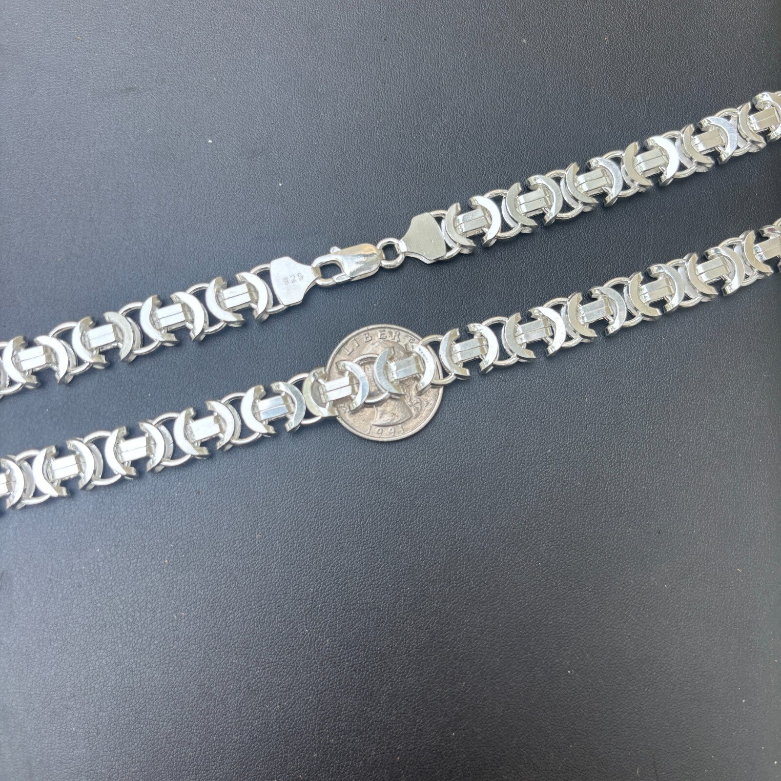 925 Sterling Silver 10mm Flat Byzantine Chain Necklace