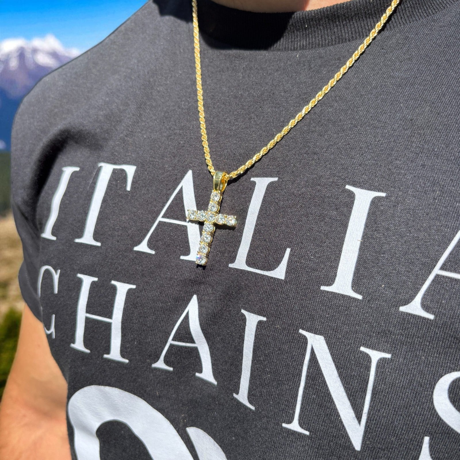 925 Sterling Silver Tennis Cross Pendant With Moissanite - Large