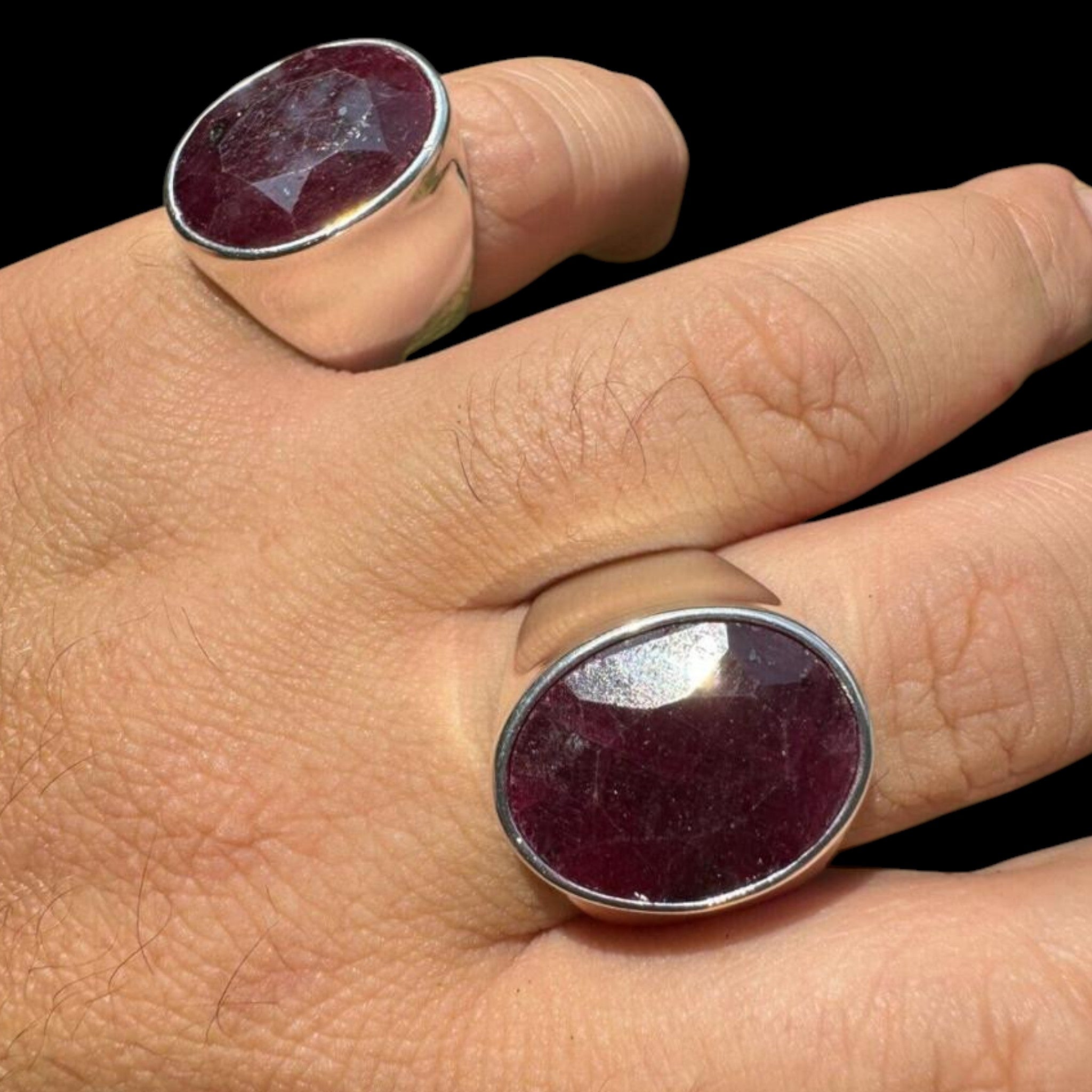 925 Sterling Silver 18ct NATURAL Red Ruby Oval Stone Ring