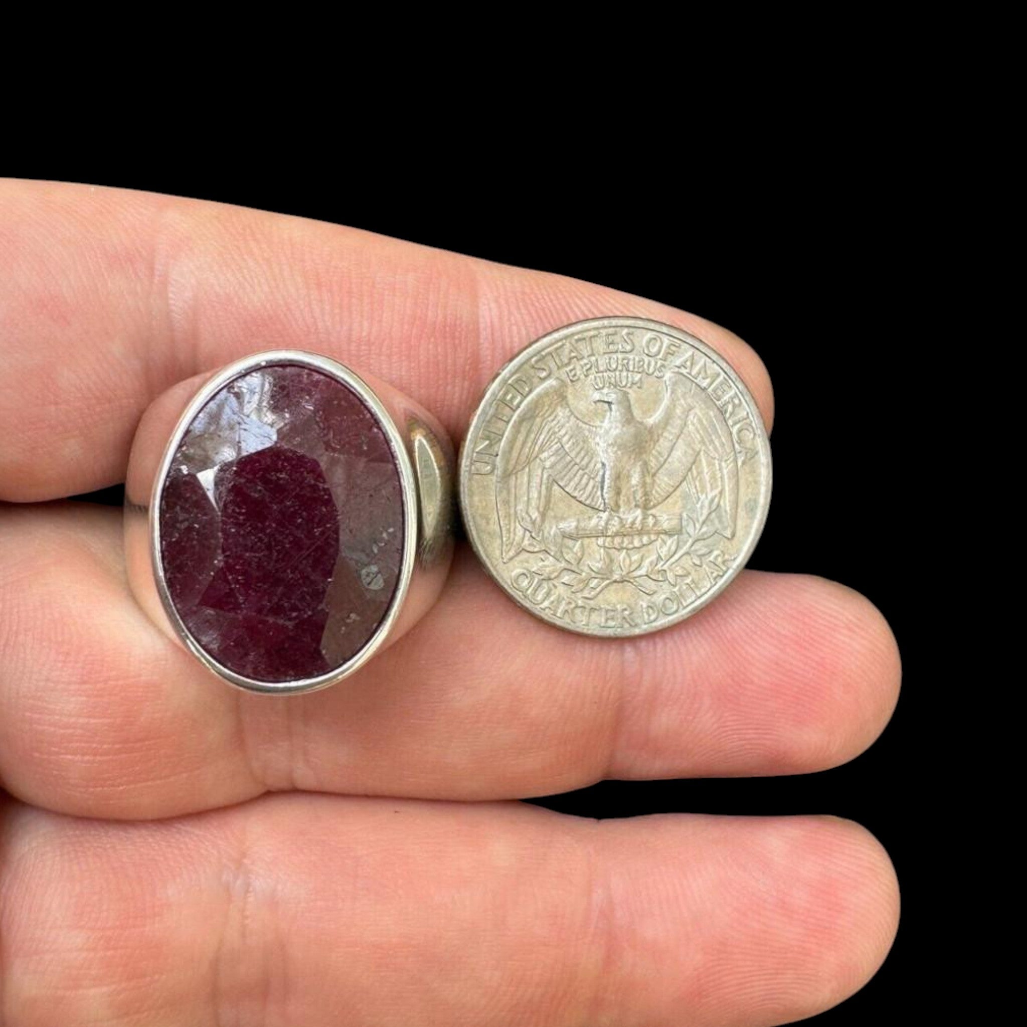 925 Sterling Silver 18ct NATURAL Red Ruby Oval Stone Ring