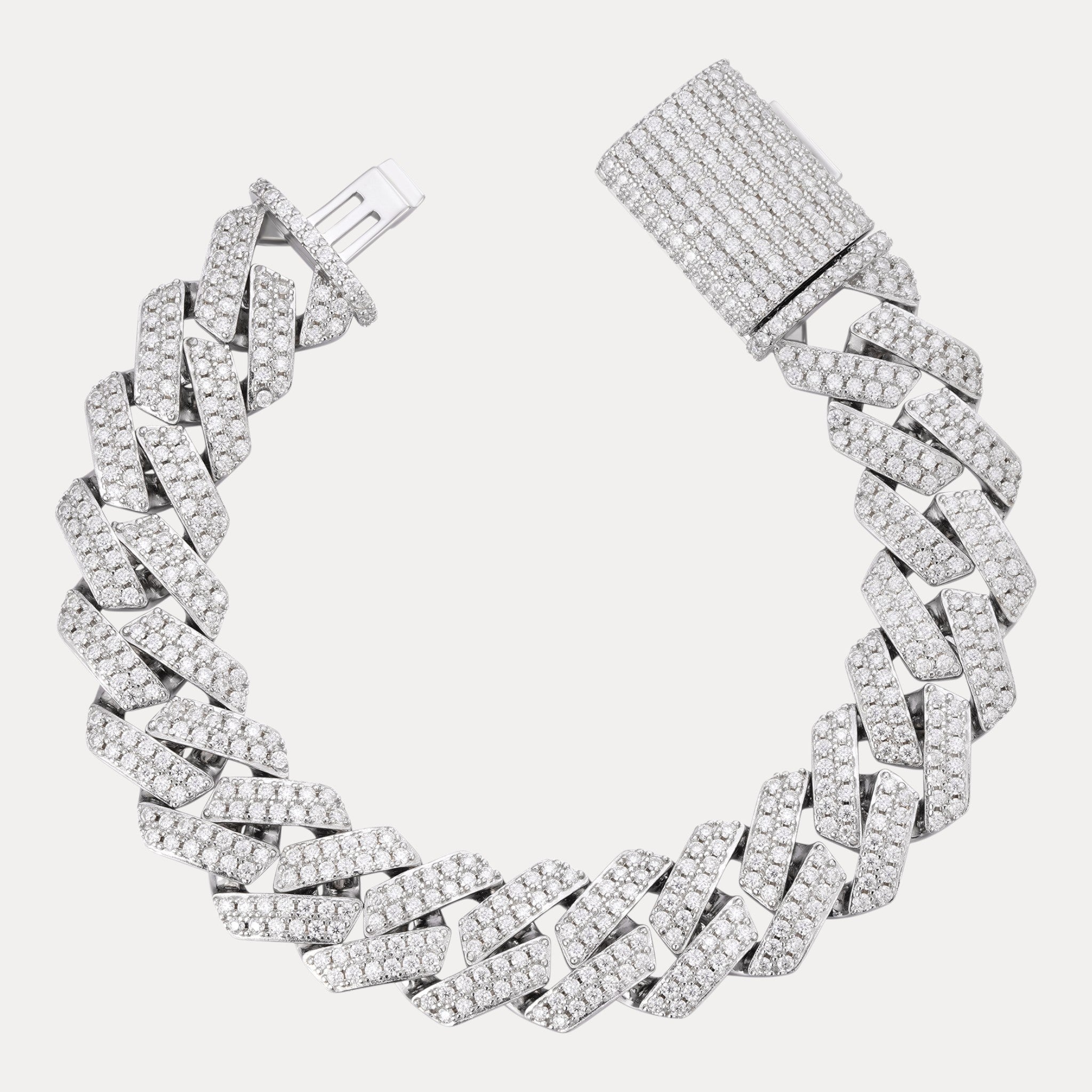 925 Sterling Silver 16mm Moissanite Cuban Prong Bracelet