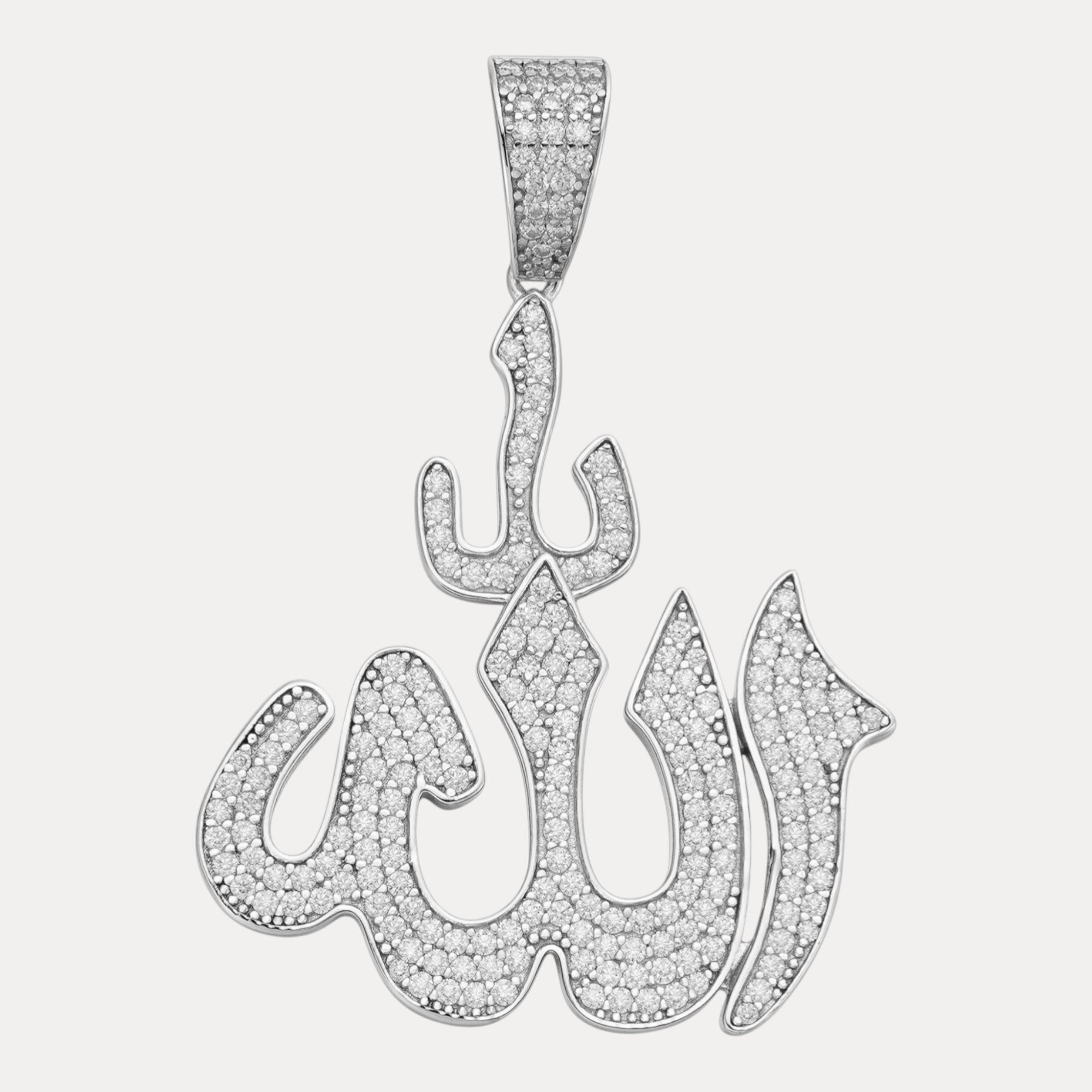 925 Sterling Silver Allah Pendant With Moissanite