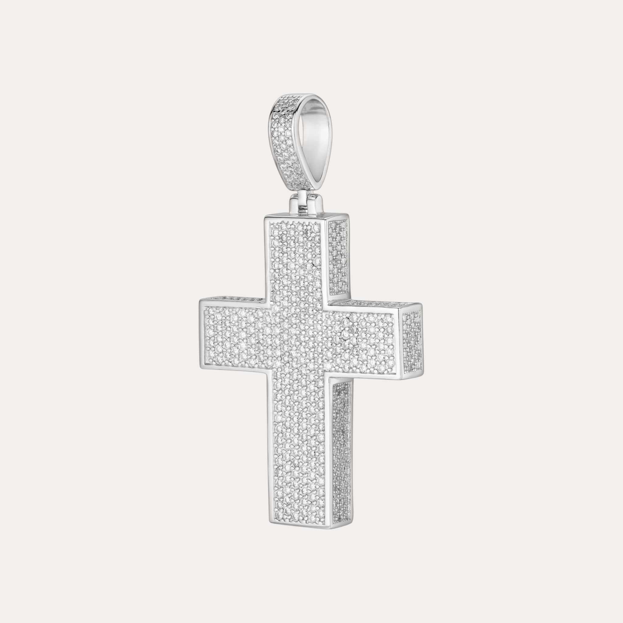 925 Sterling Silver 3D Cross Pendant With Moissanite - Small