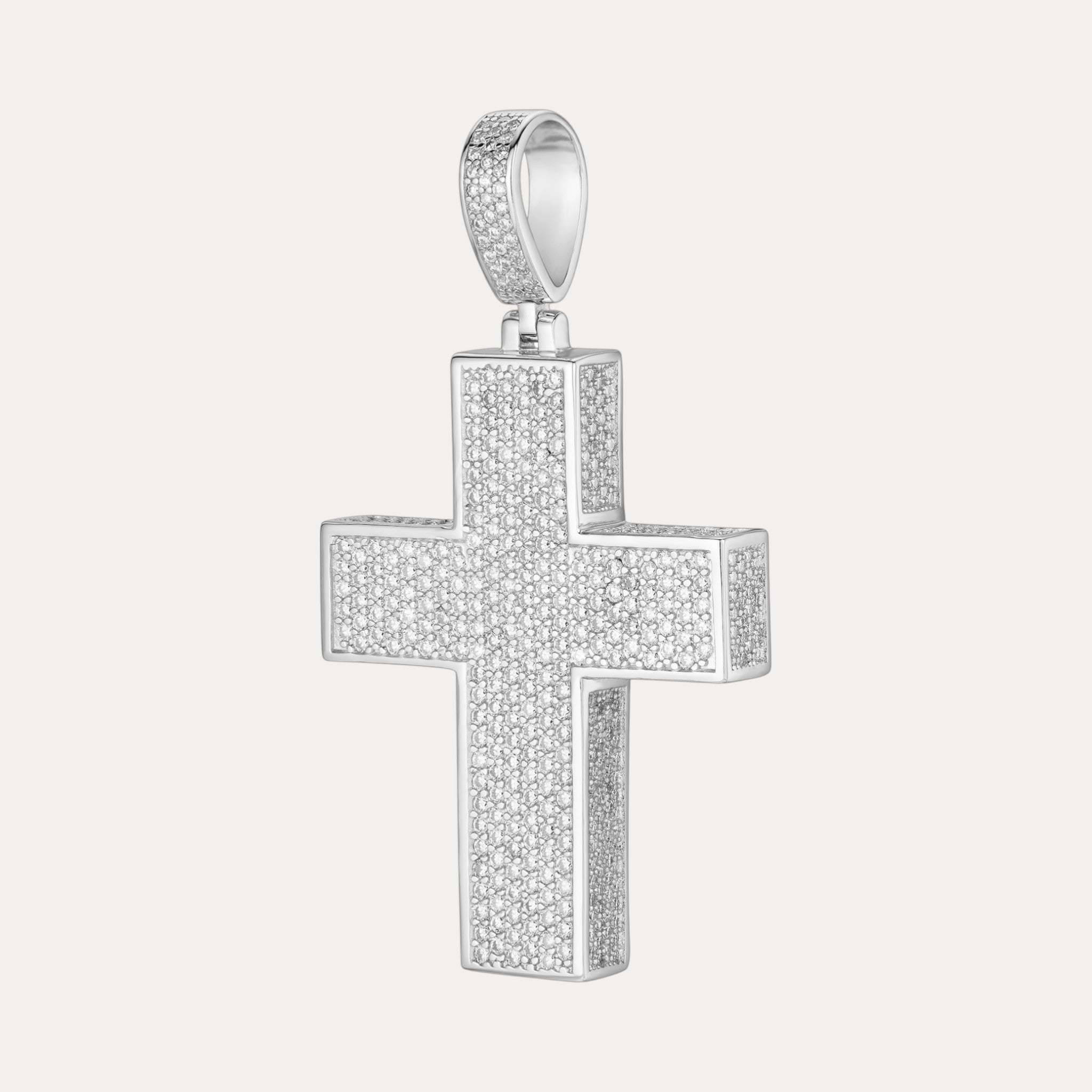 925 Sterling Silver 3D Cross Pendant With Moissanite - Medium