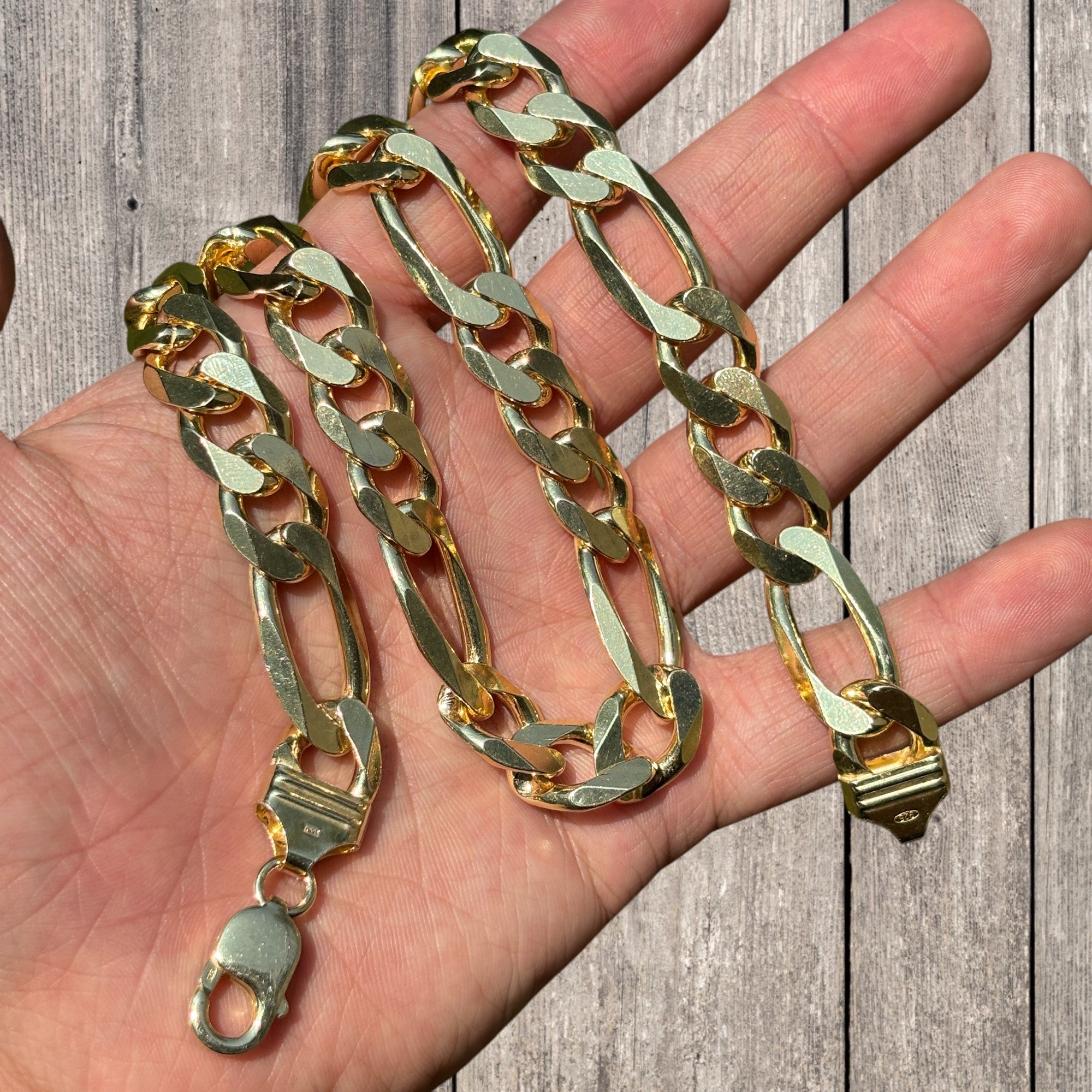 925 Sterling Silver 13mm Figaro Chain Necklace