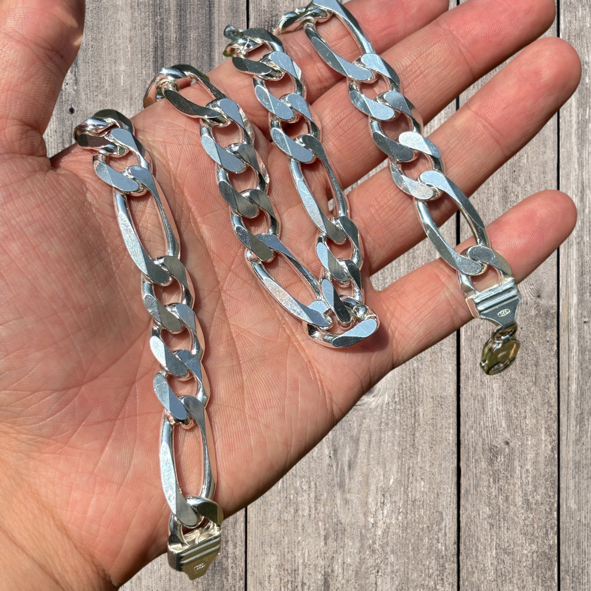925 Sterling Silver 13mm Figaro Chain Necklace