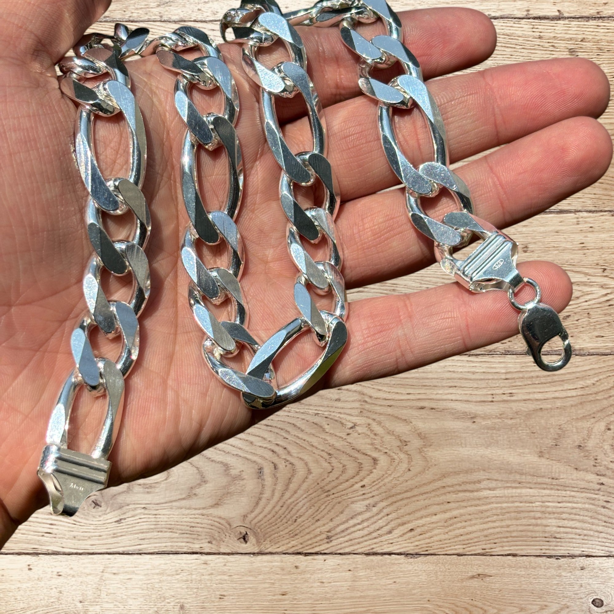 925 Sterling Silver 15mm Figaro Chain Necklace