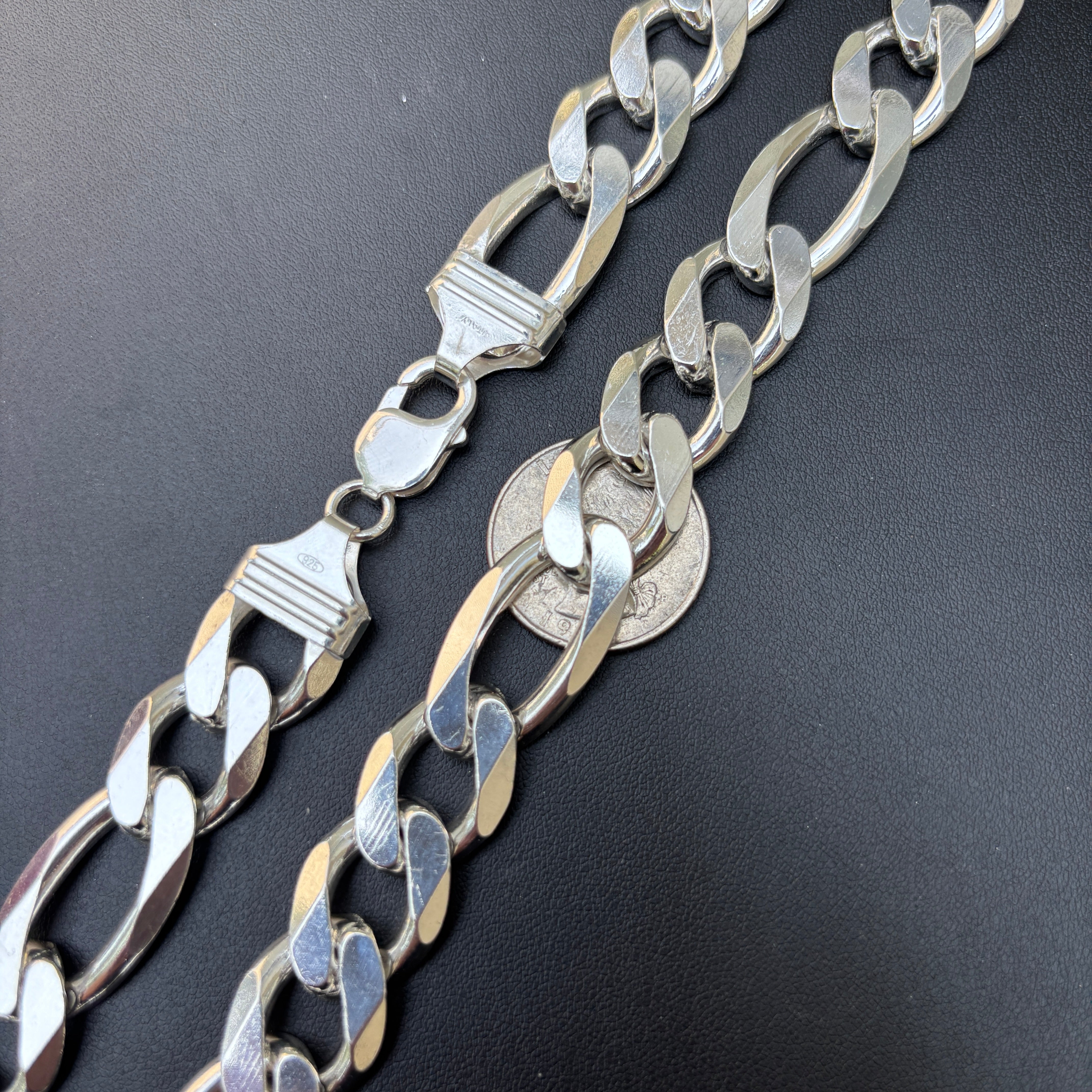 925 Sterling Silver 15mm Figaro Chain Necklace