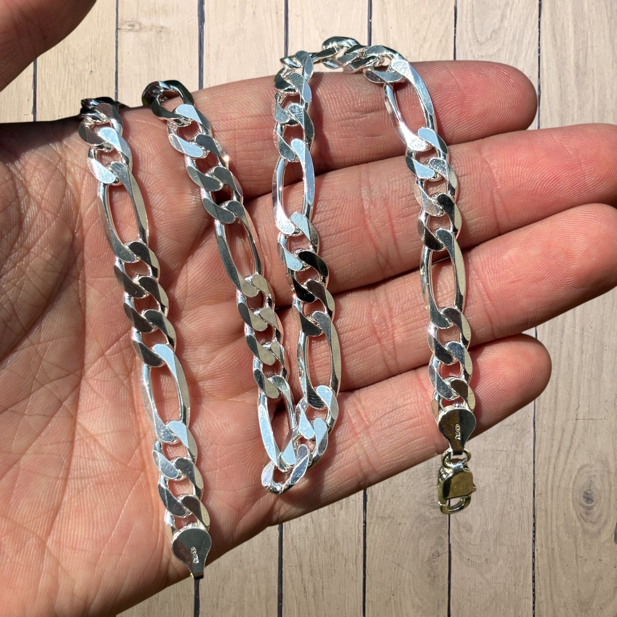 925 Sterling Silver 8mm Figaro Chain Necklace