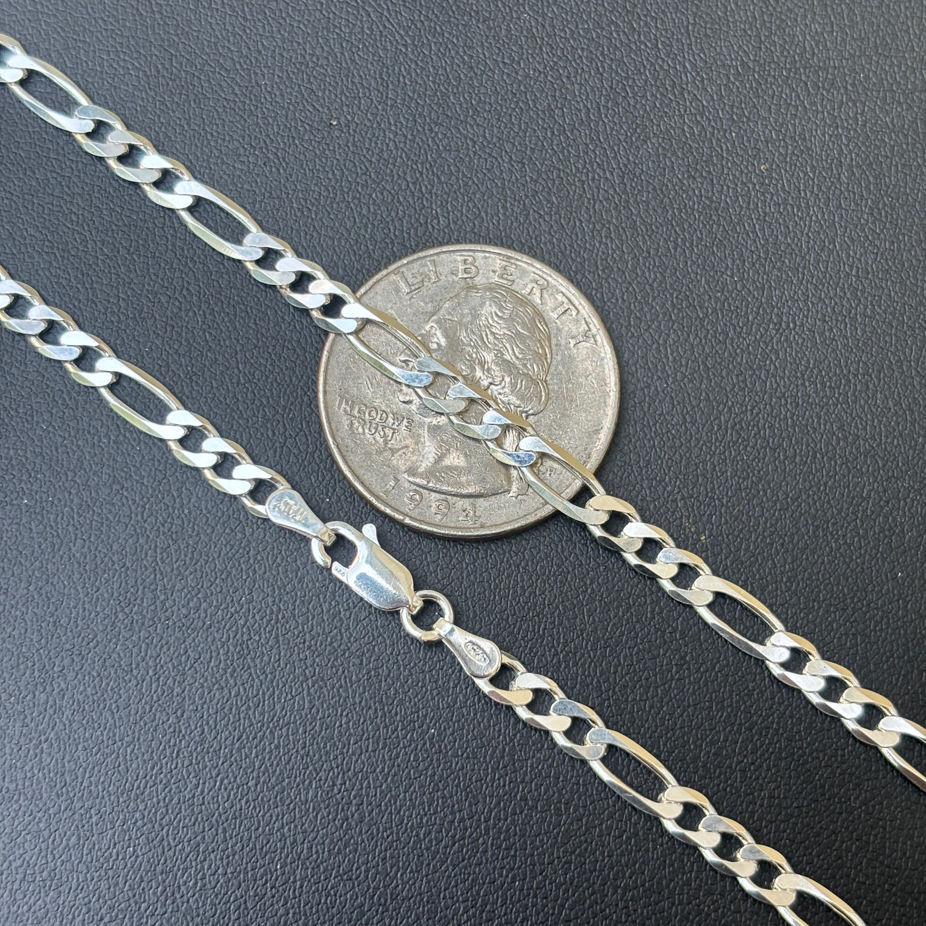 925 Sterling Silver 4mm Figaro Chain Necklace