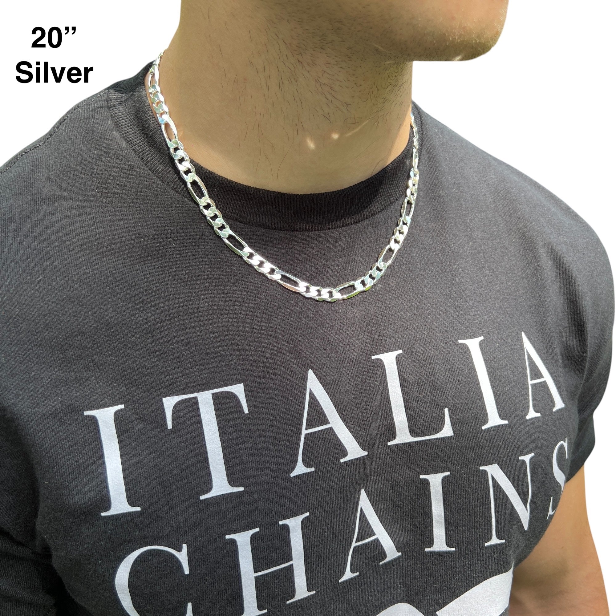 925 Sterling Silver 8mm Figaro Chain Necklace