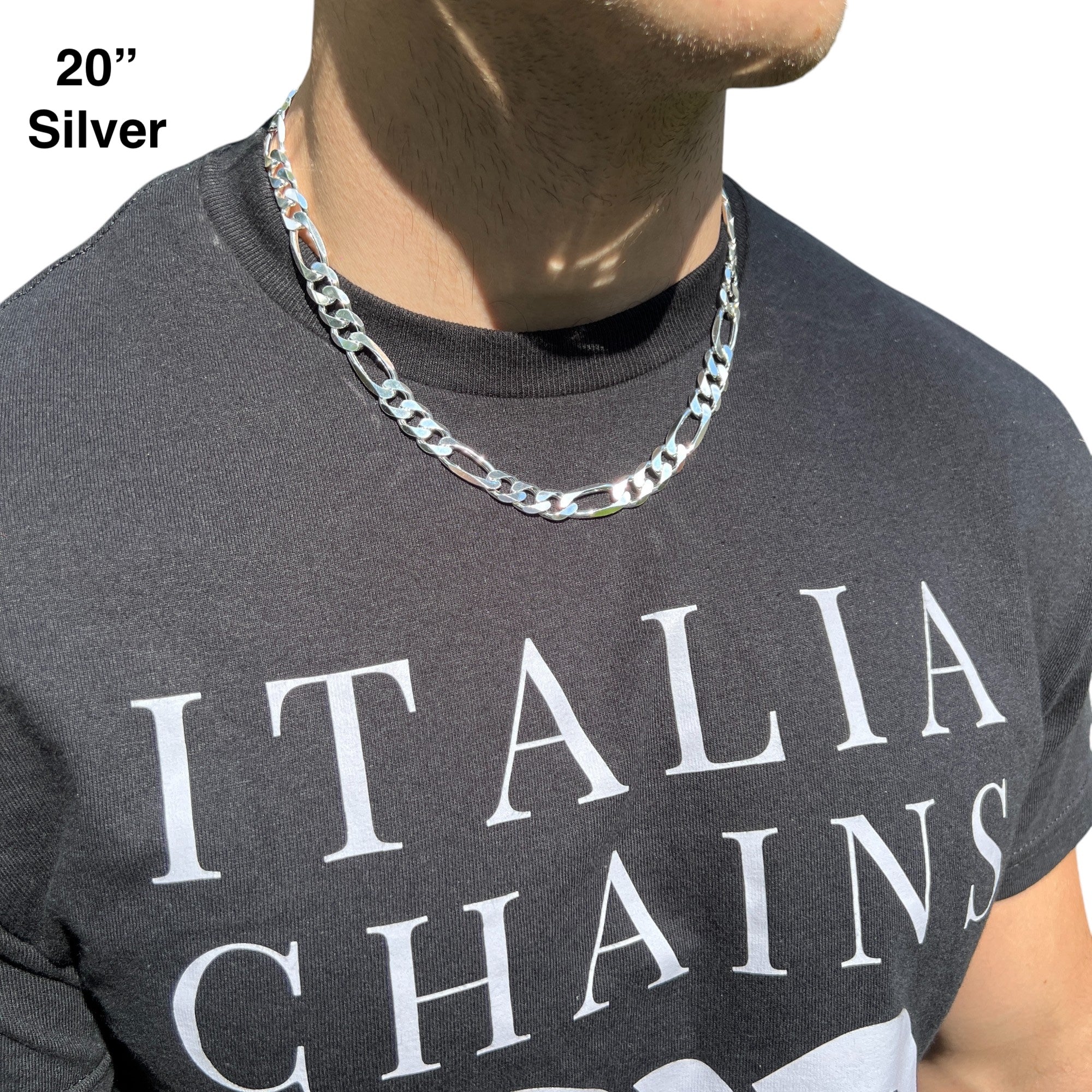 925 Sterling Silver 10mm Figaro Chain Necklace