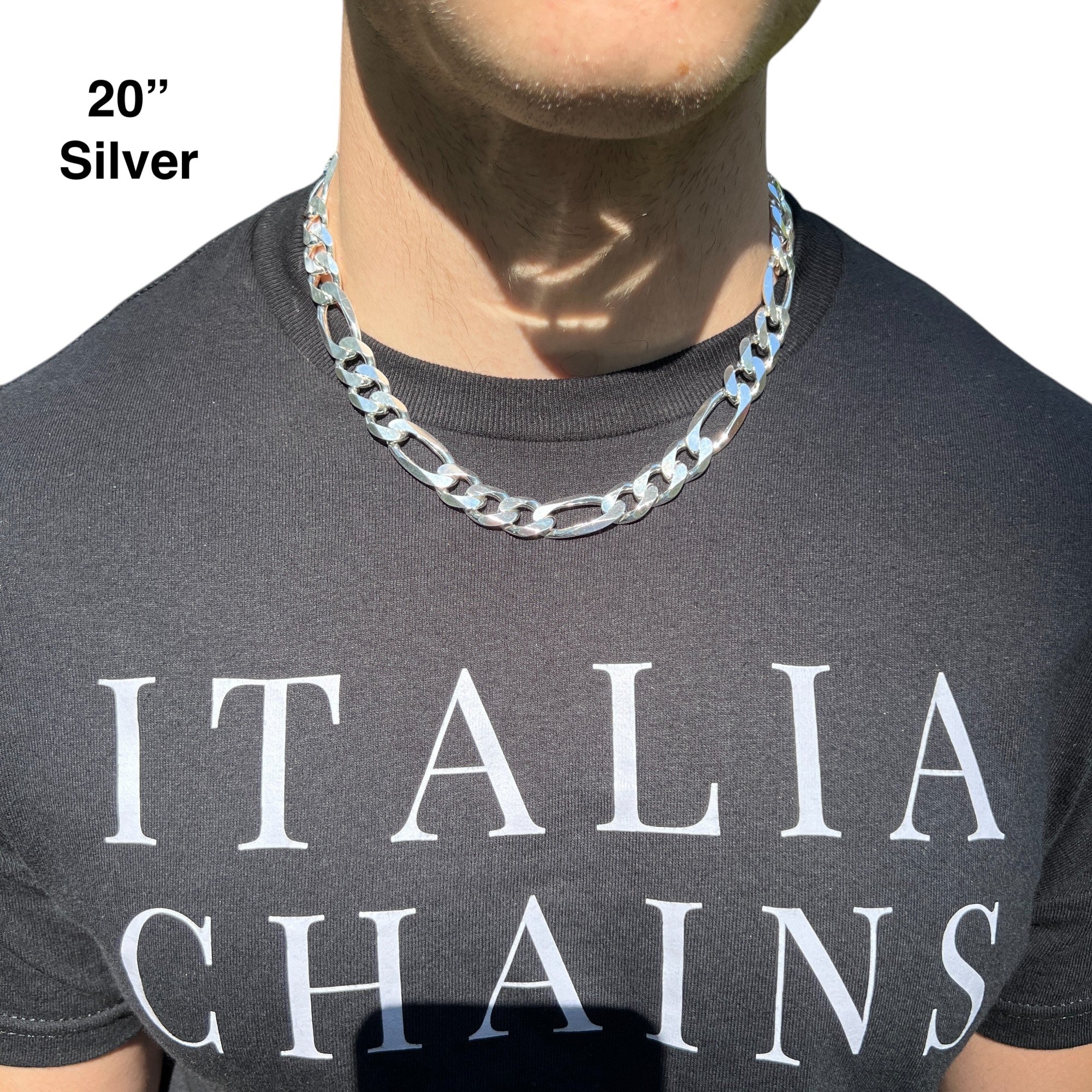 925 Sterling Silver 13mm Figaro Chain Necklace