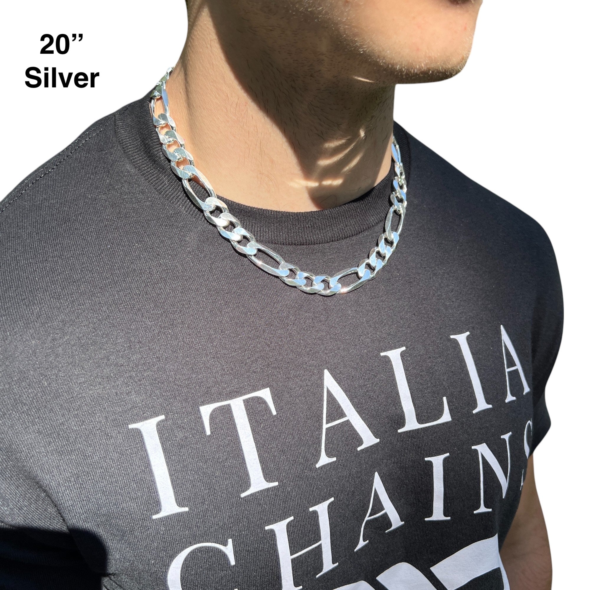 925 Sterling Silver 13mm Figaro Chain Necklace