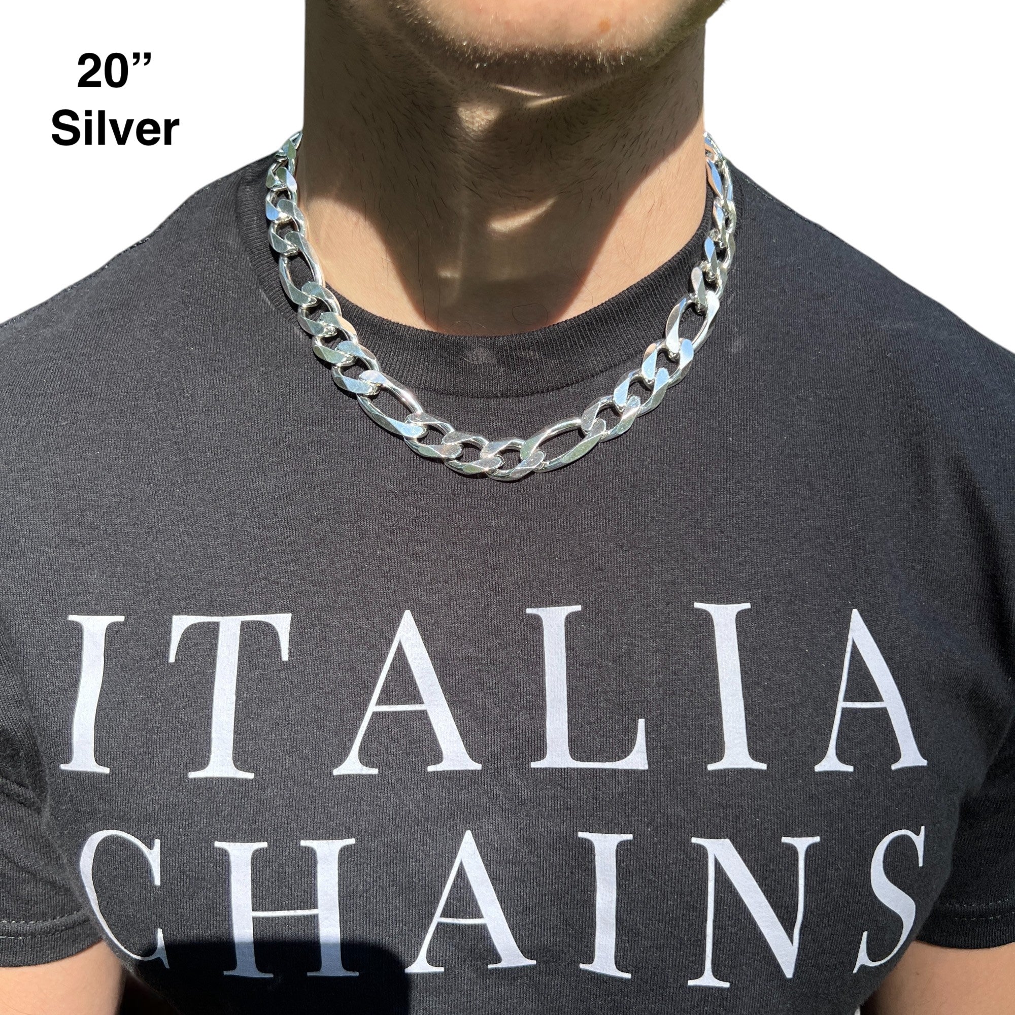925 Sterling Silver 15mm Figaro Chain Necklace