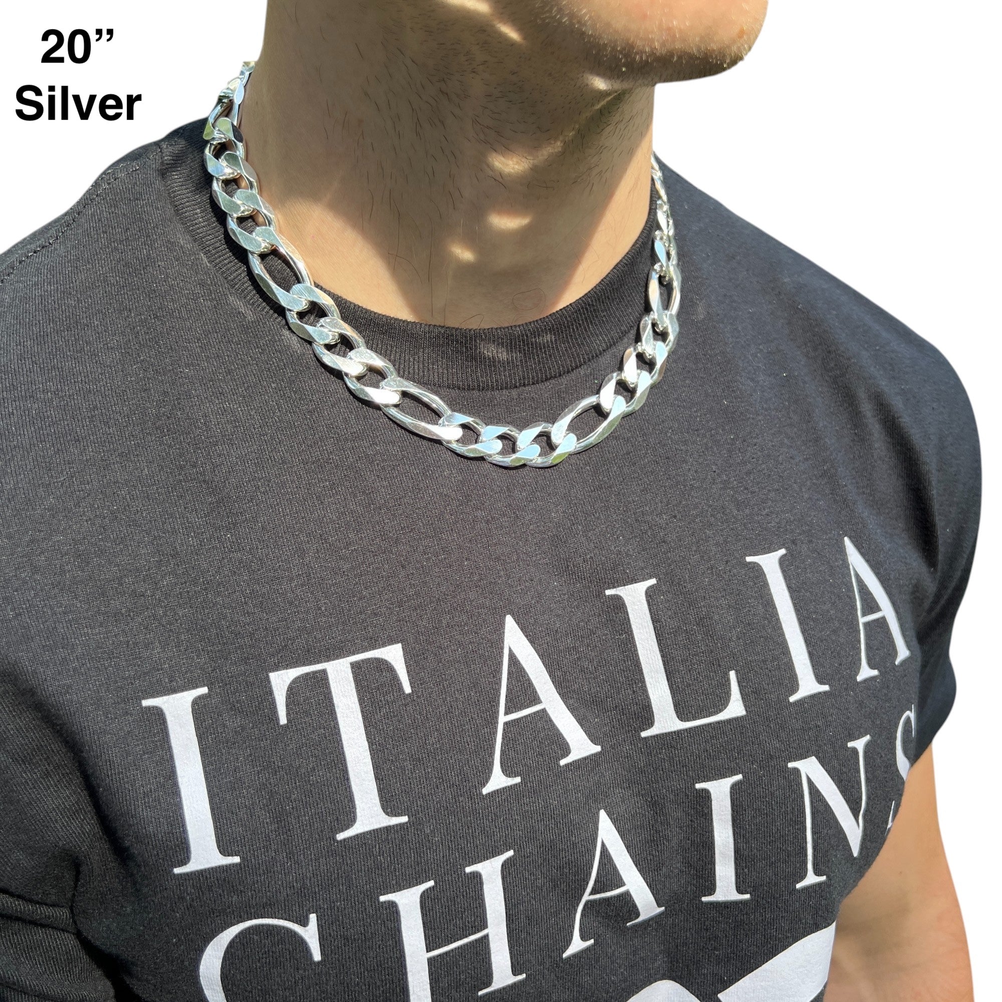 925 Sterling Silver 15mm Figaro Chain Necklace