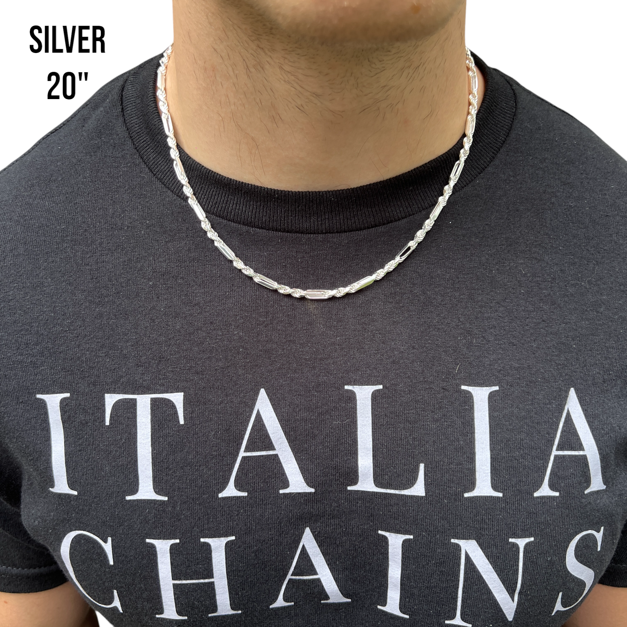 925 Sterling Silver 4mm Figarope Milano Chain Necklace