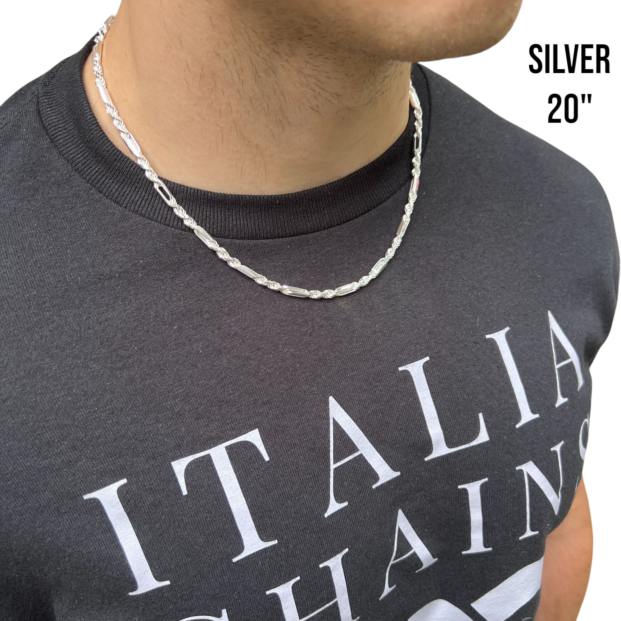 925 Sterling Silver 4mm Figarope Milano Chain Necklace