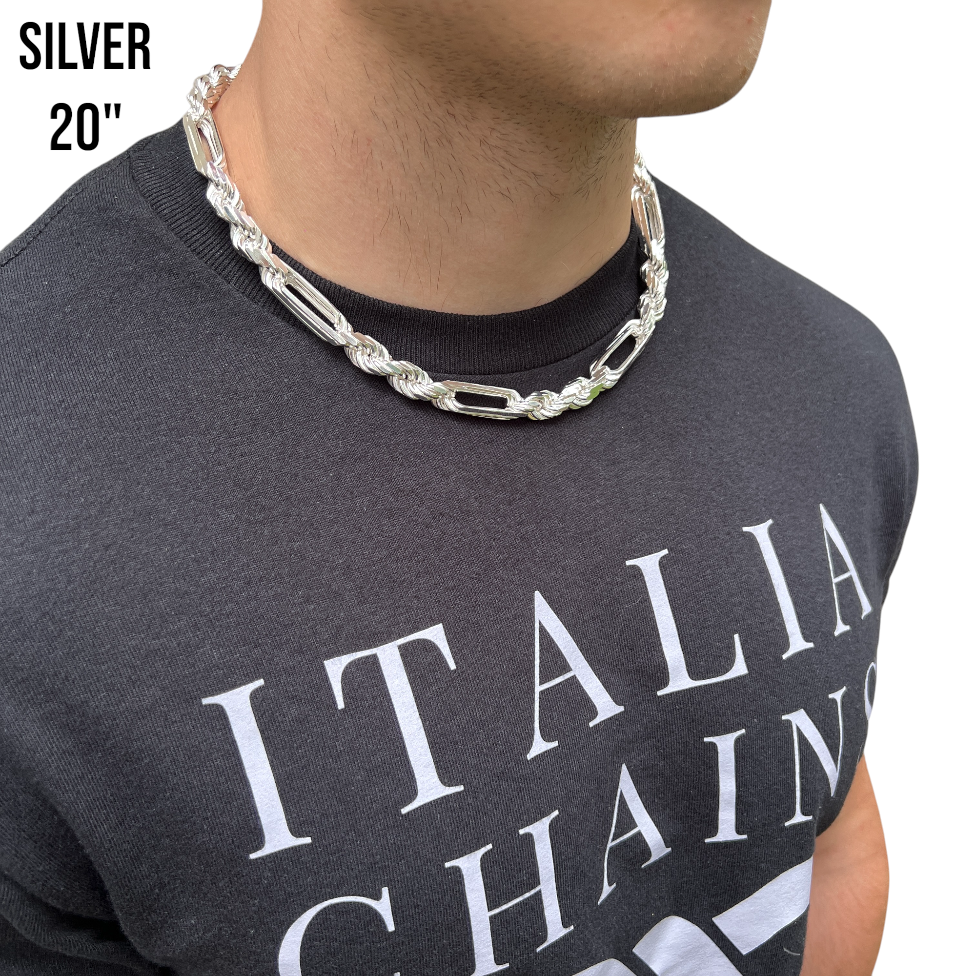 925 Sterling Silver 10mm Figarope Milano Chain Necklace
