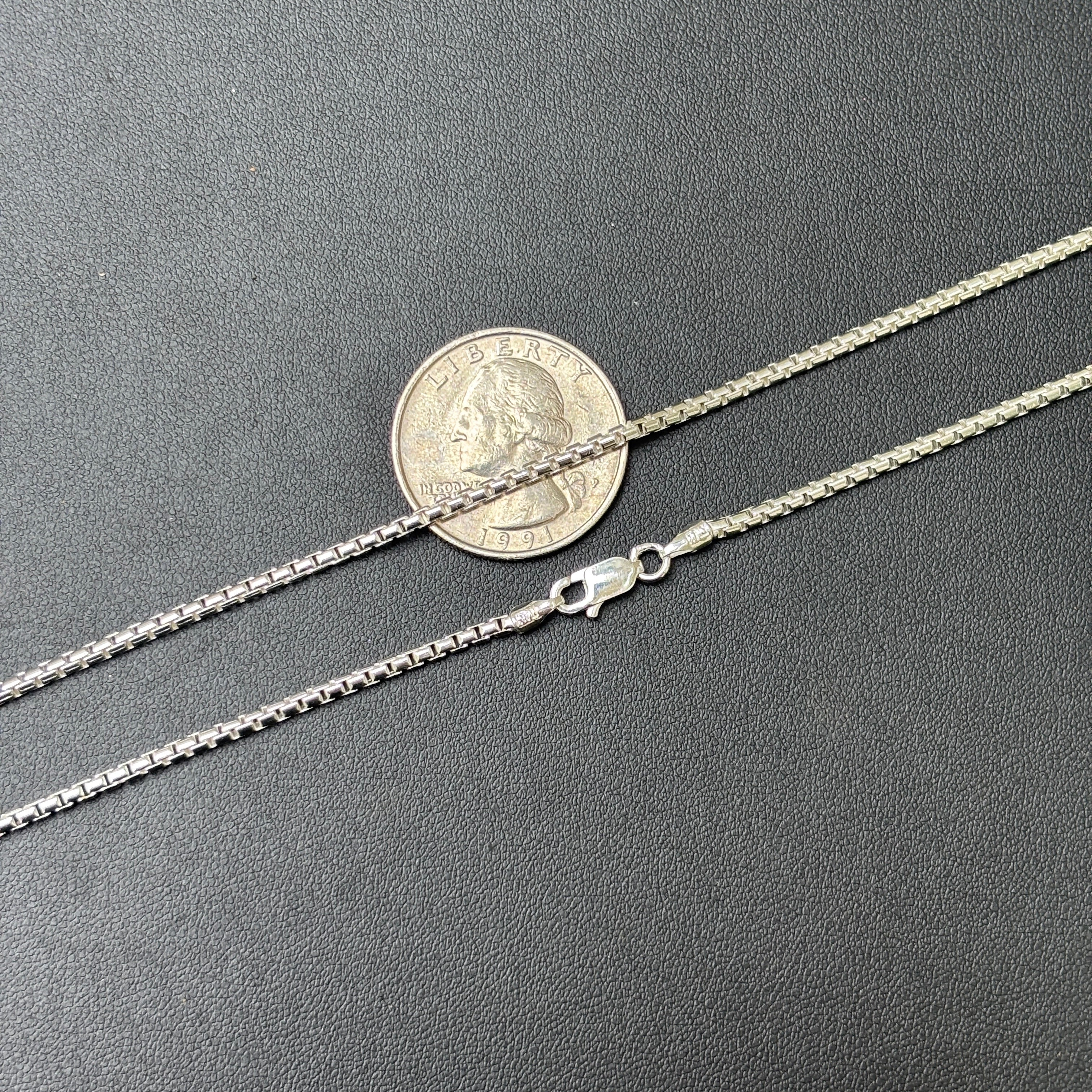 925 Sterling Silver 2mm Rounded Box Chain Necklace