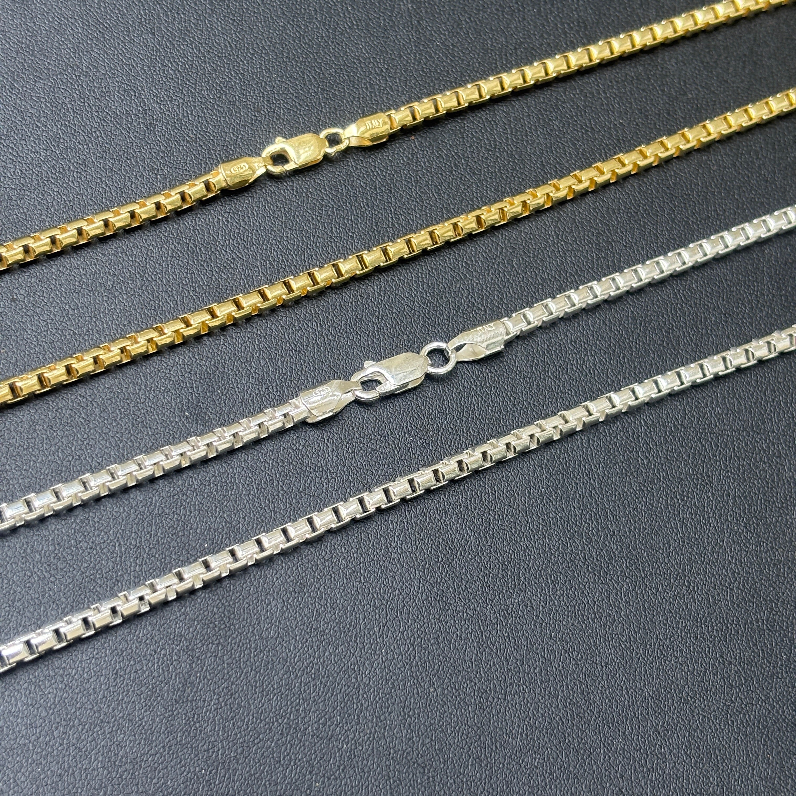 925 Sterling Silver 3mm Rounded Box Chain Necklace