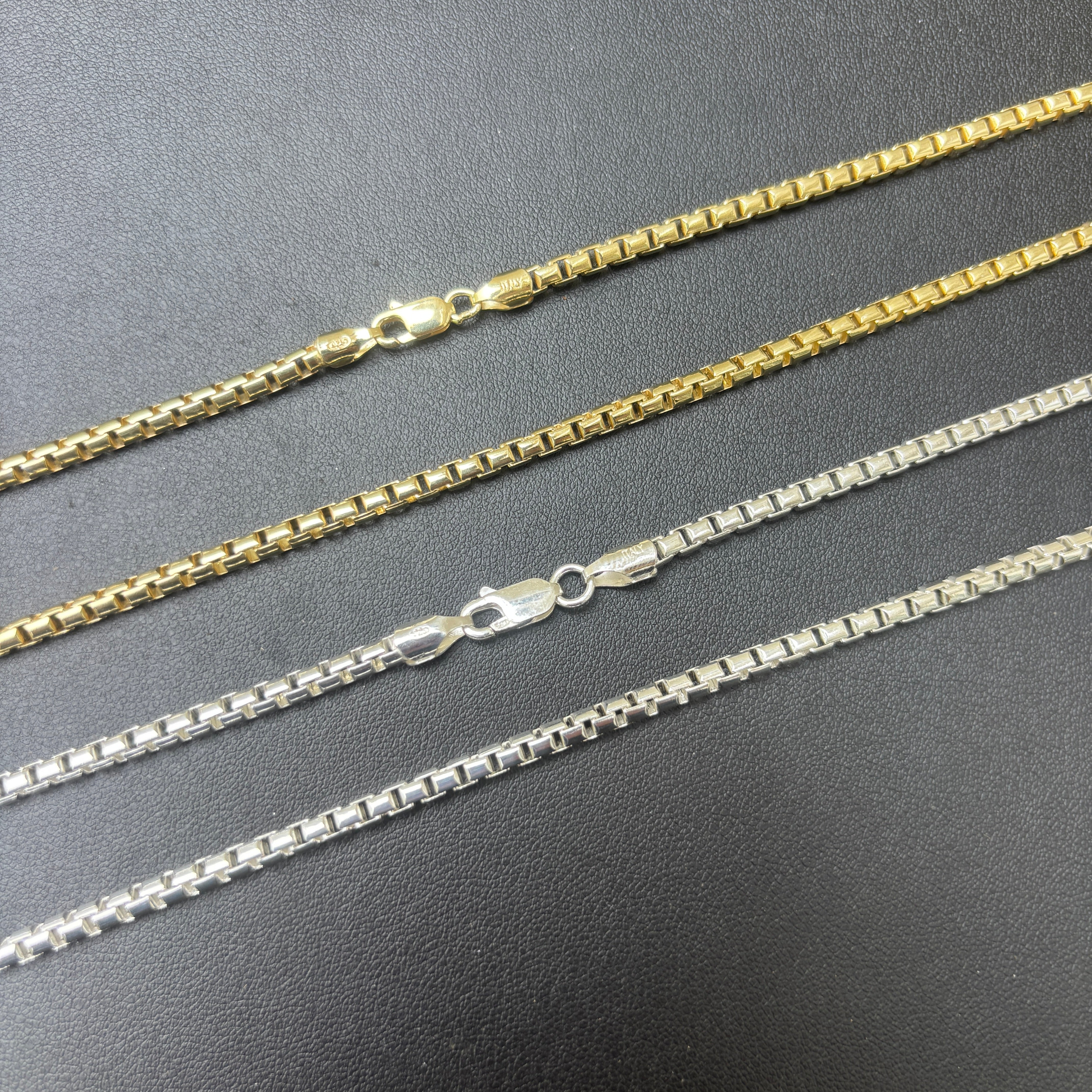 925 Sterling Silver 3mm Rounded Box Chain Necklace