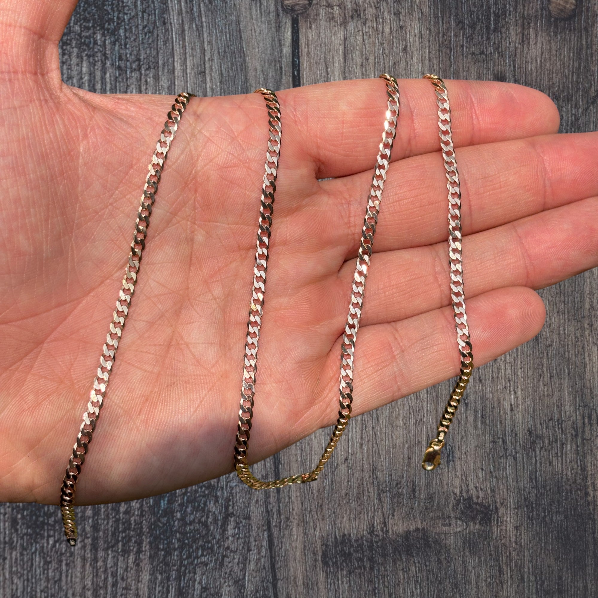 925 Sterling Silver 3mm Flat Curb Cuban Chain Necklace