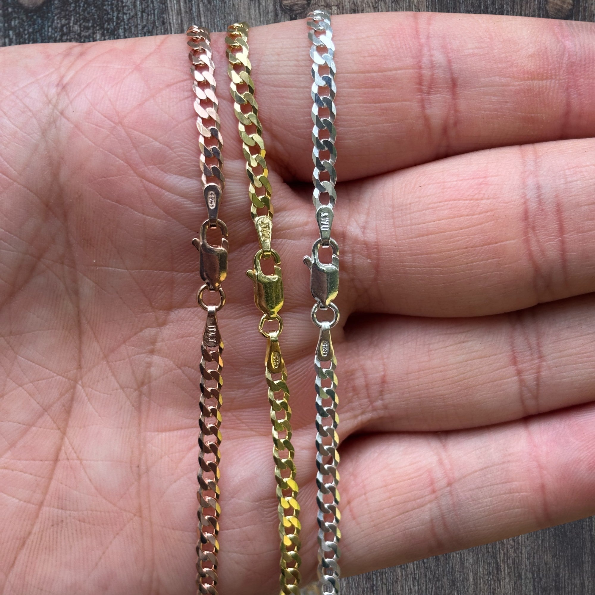 925 Sterling Silver 3mm Flat Curb Cuban Chain Necklace