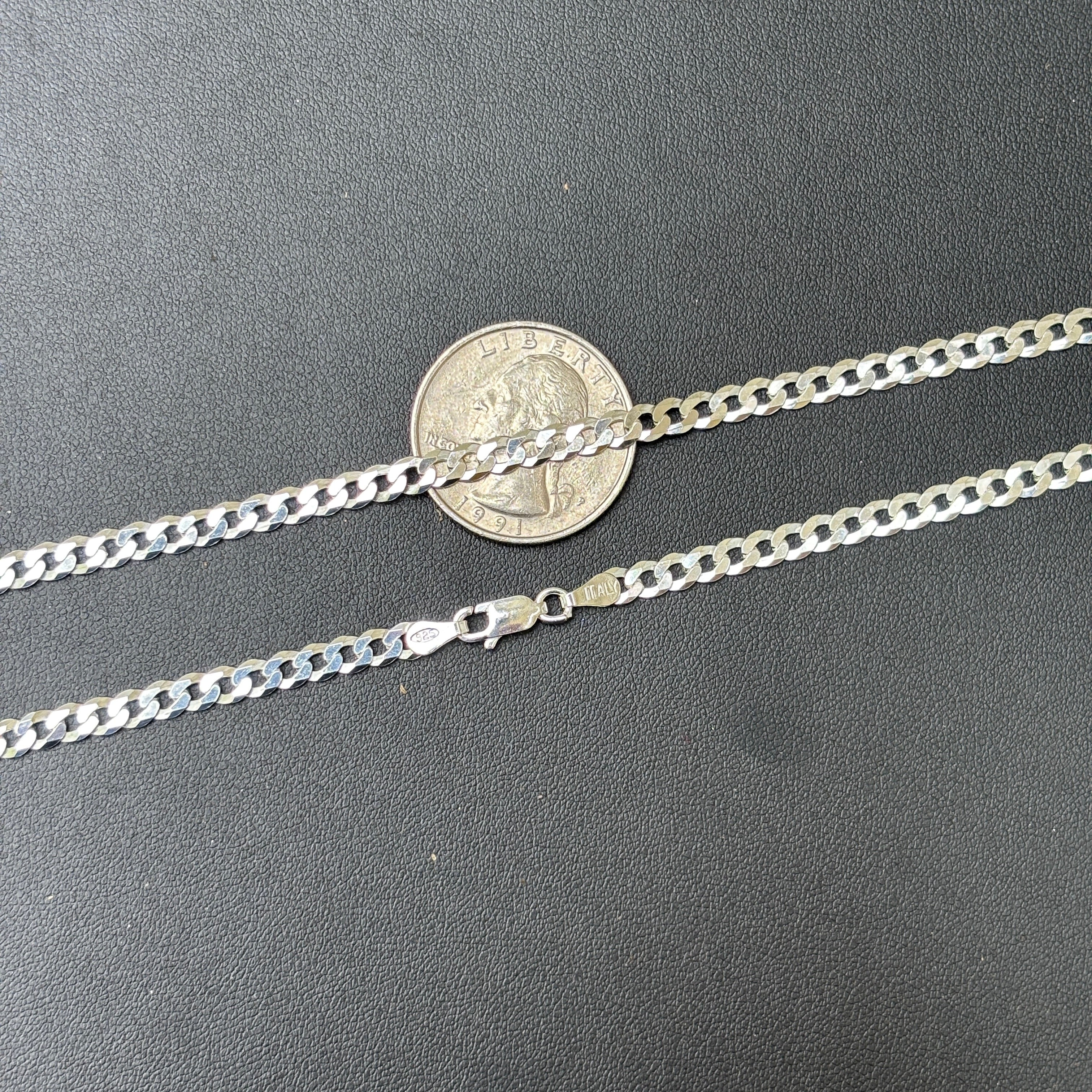 925 Sterling Silver 4mm Flat Curb Cuban Chain Necklace