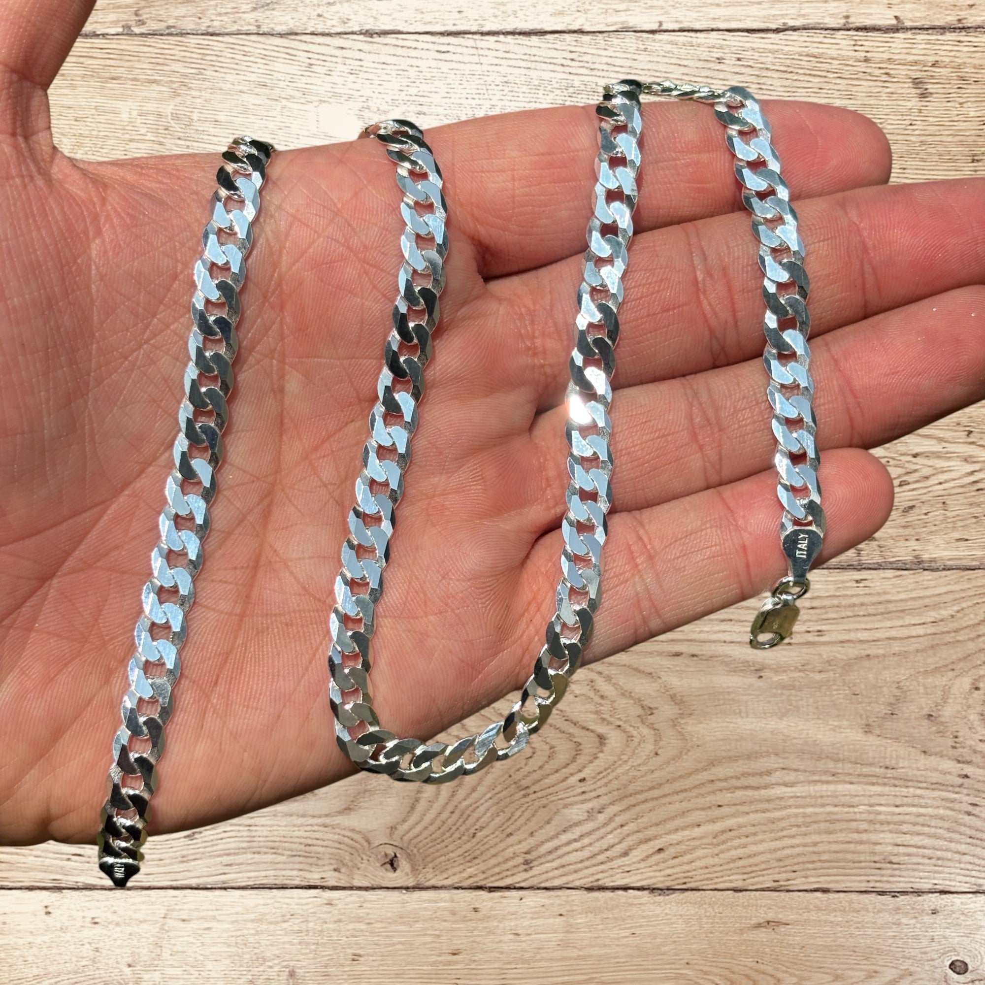 925 Sterling Silver 7mm Flat Curb Cuban Chain Necklace