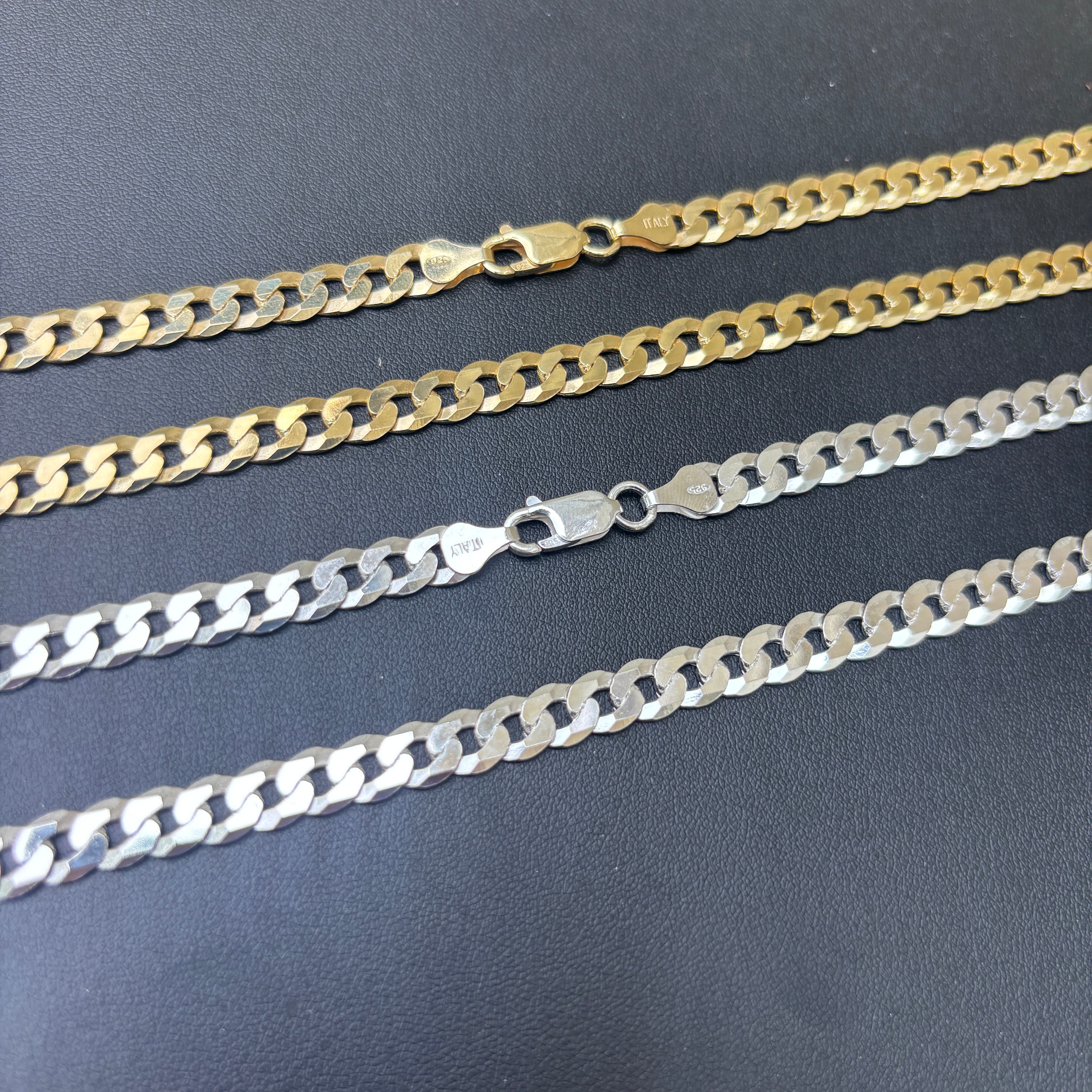 925 Sterling Silver 7mm Flat Curb Cuban Chain Necklace