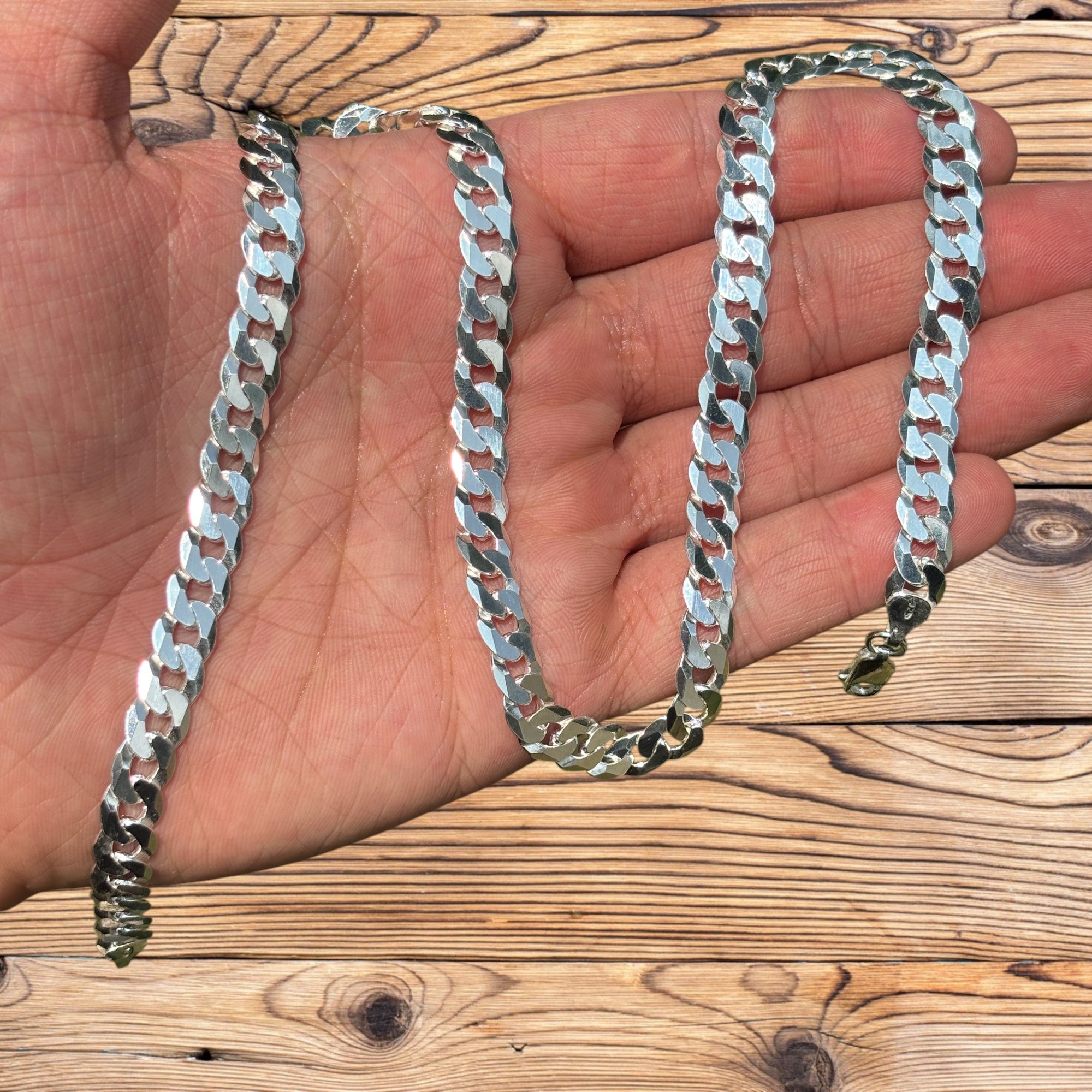 925 Sterling Silver 8mm Flat Curb Cuban Chain Necklace