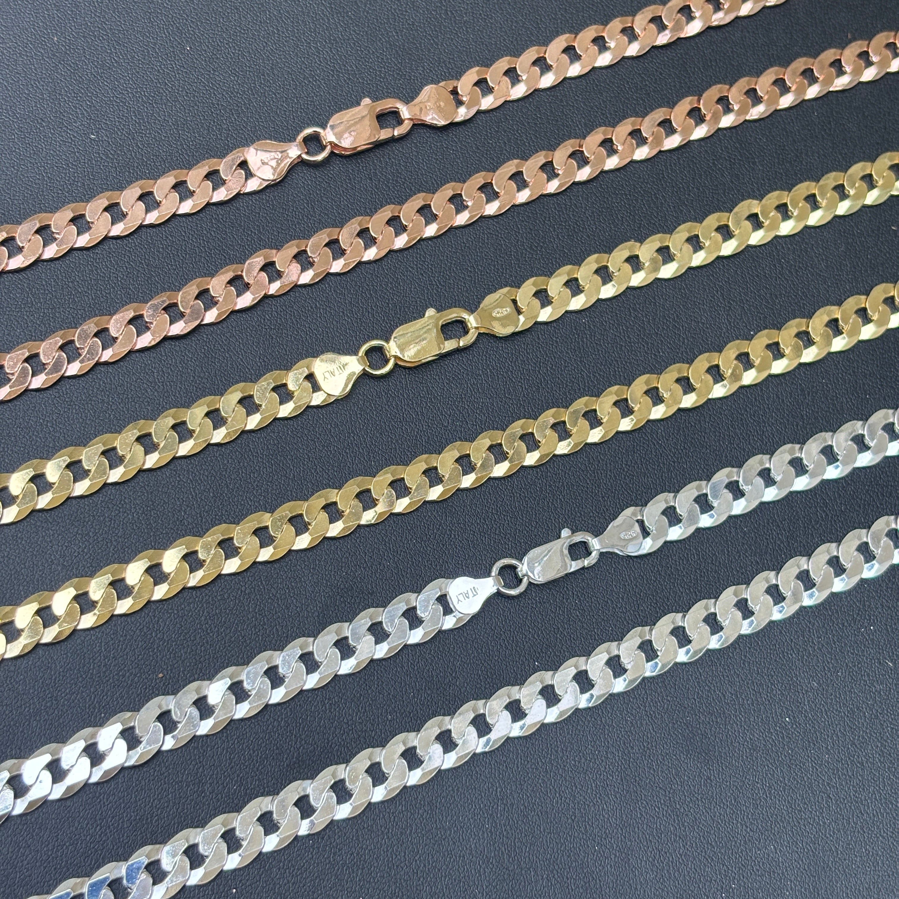 925 Sterling Silver 8mm Flat Curb Cuban Chain Necklace